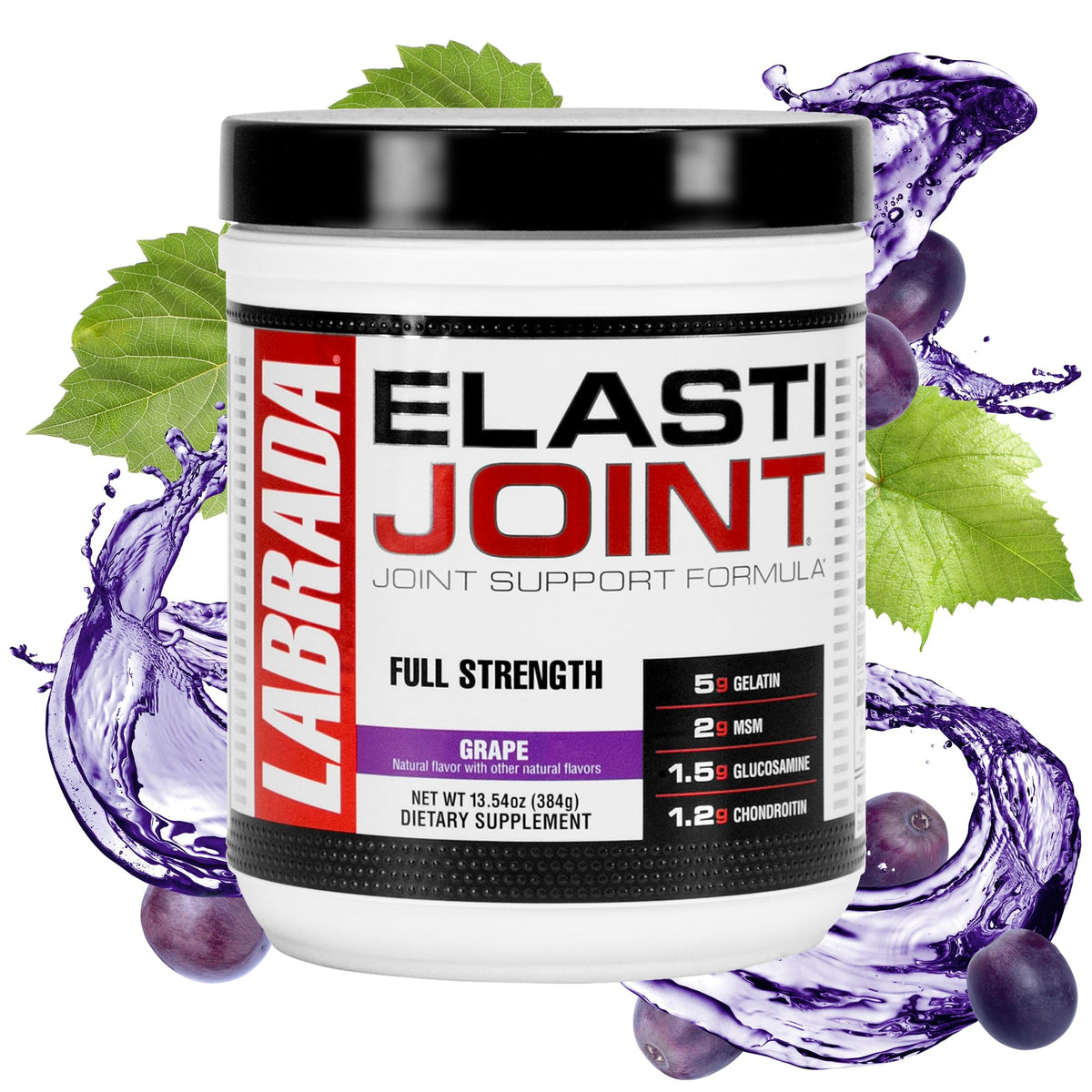 Labrada Elastijoint frasco de polvo sabor uva para movilidad diaria.