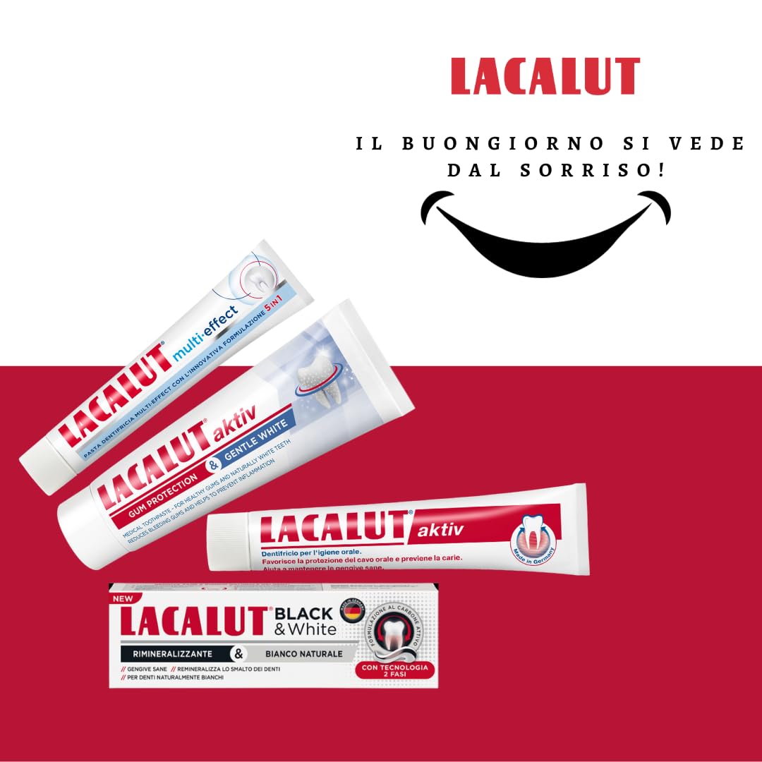 Pasta Lacalut Multi Eff 5en1 adecuada para dientes sensibles y aliento fresco.