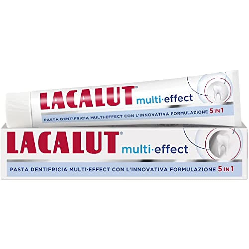 Lacalut Pasta dental Multi Eff 5en1, tubo frontales para higiene bucal diaria.