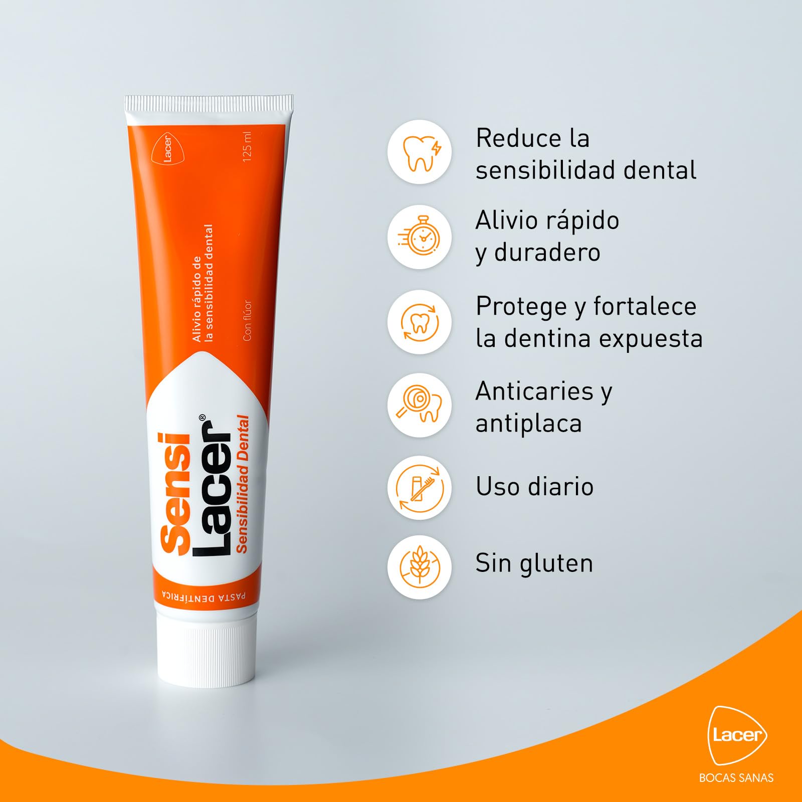 Lacer Sensilacer Pasta 125 ml, envase detalle con cierre práctico para uso diario.