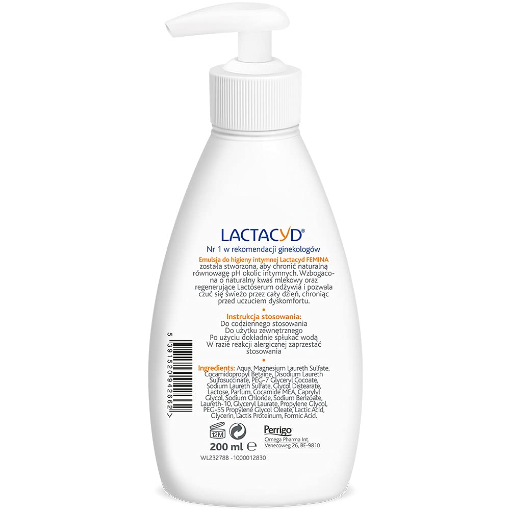 Lactacyd Femina Emulsión: uso diario suave y cómodo.