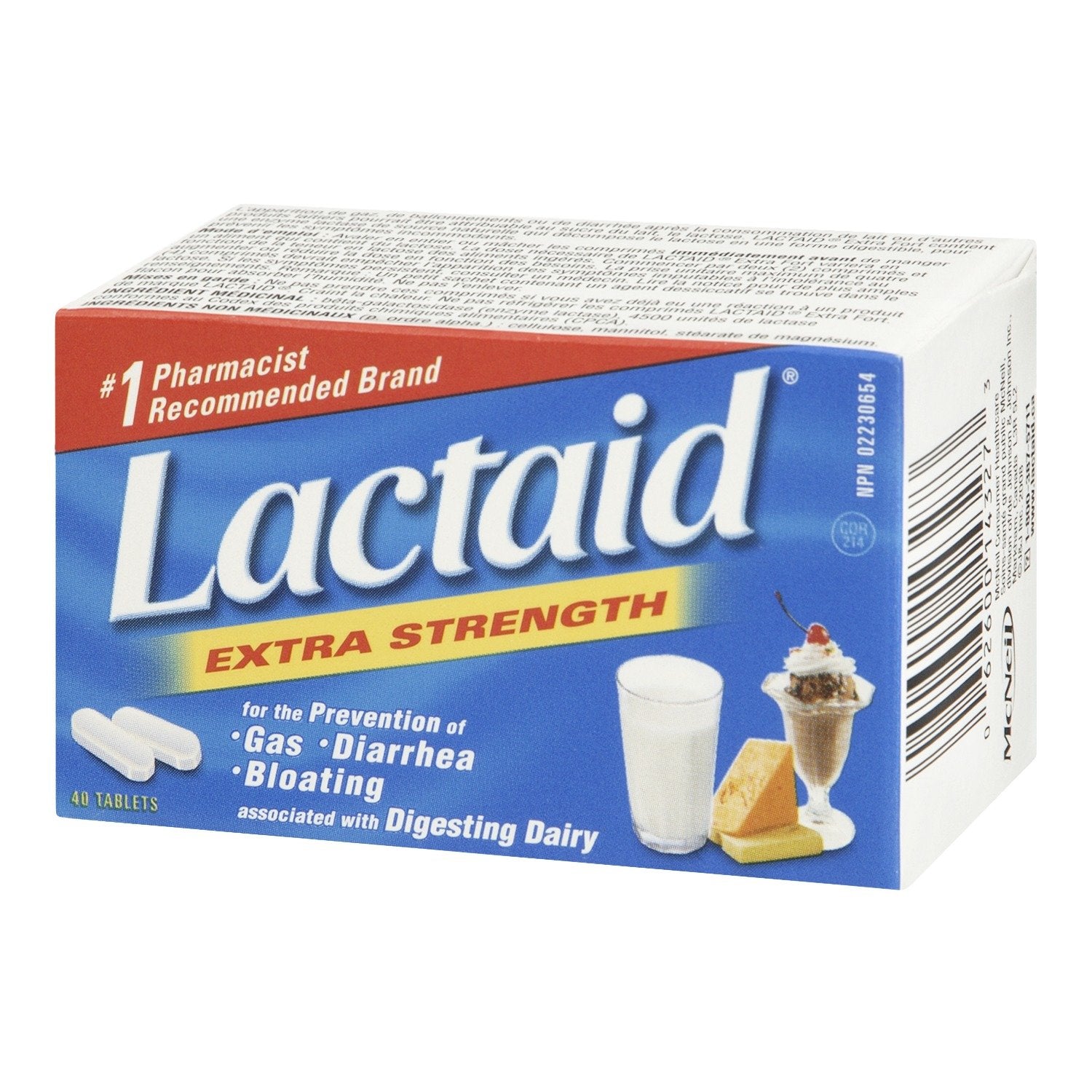 Lactaid Fuerza Extra, envase monodosis de 40 tabletas, conveniencia para llevar.