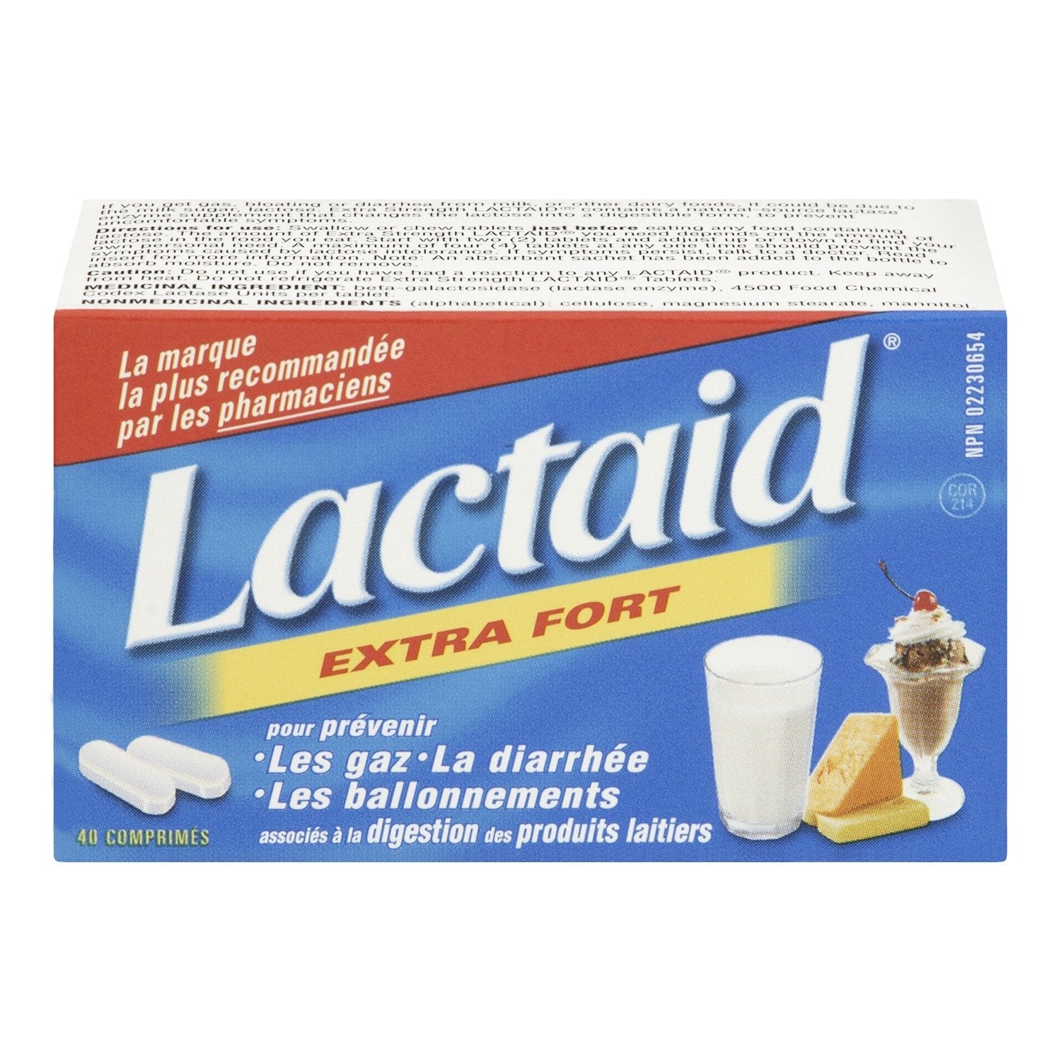 Lactaid Fuerza Extra, tabletas sueltas, textura y tamaño fáciles de masticar.