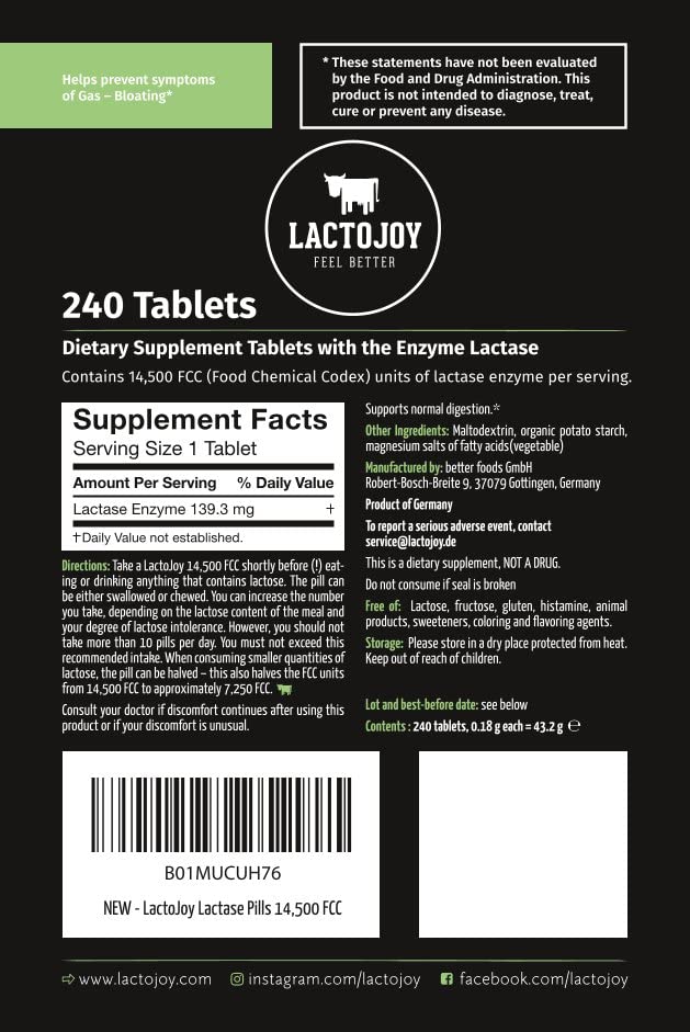 LactoJoy Lactase: recambio práctico para reabastecer tu suministro.