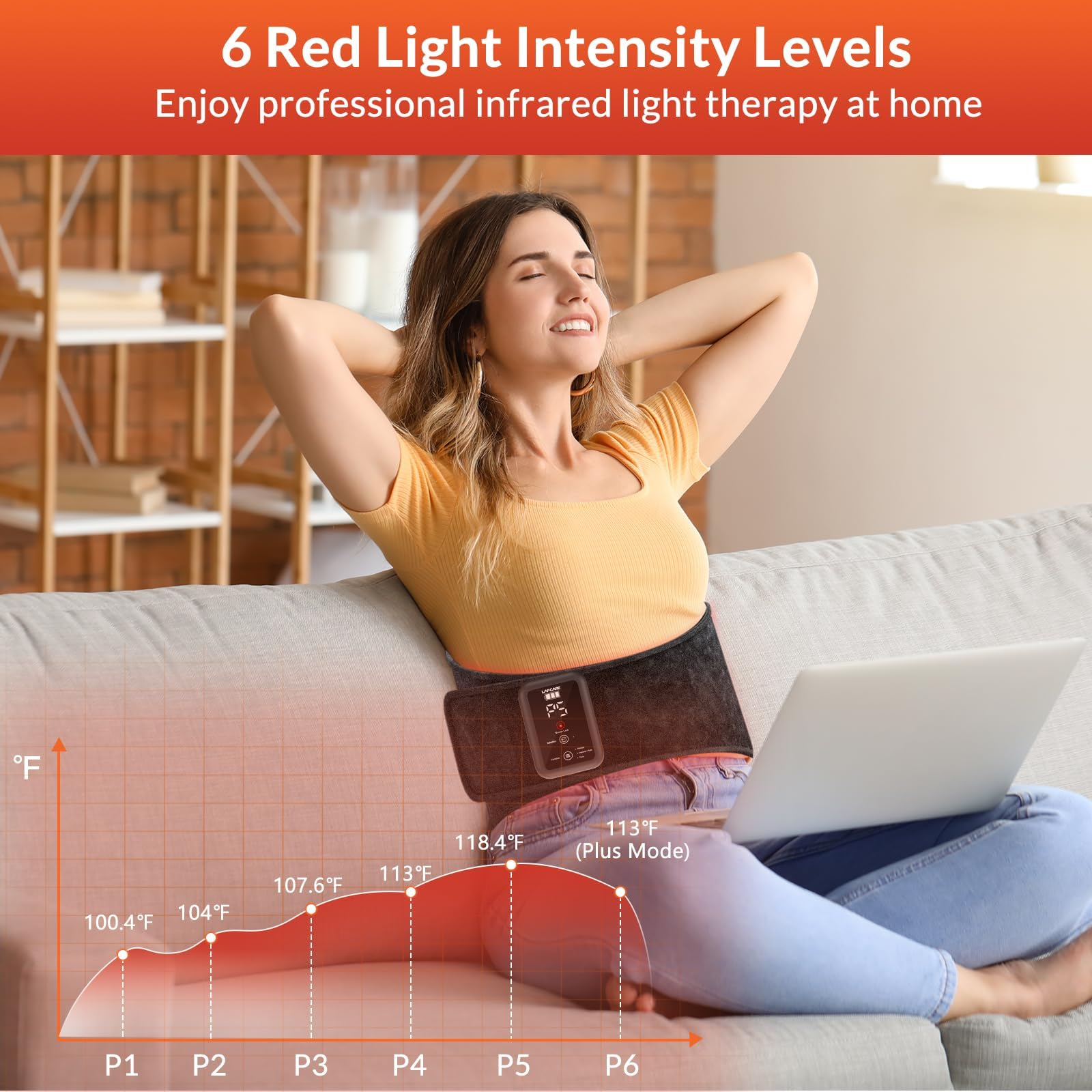 Cinturón LAFCARE para abdomen con luz roja: apoyo suave durante ejercicios.