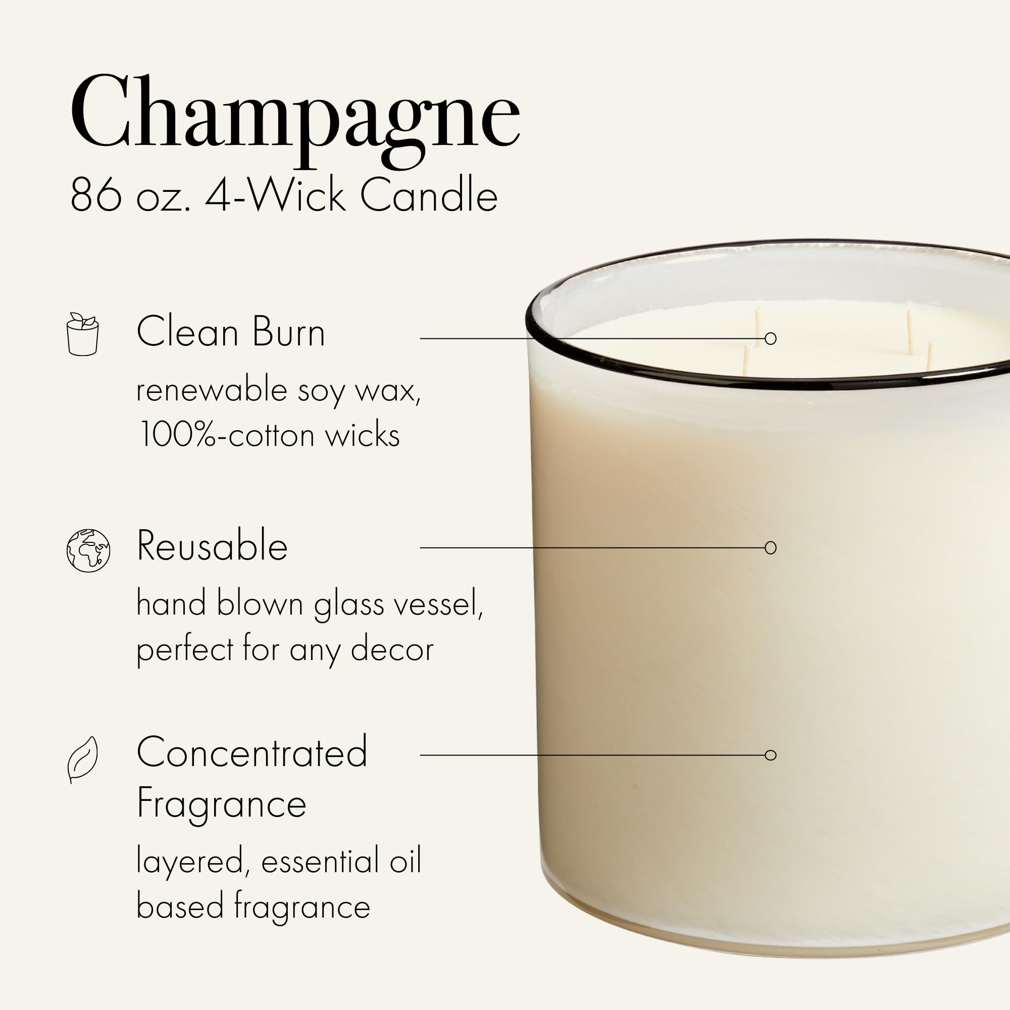 Vaso de vidrio soplado de LAFCO Luxe Champagne, reutilizable como decoración.