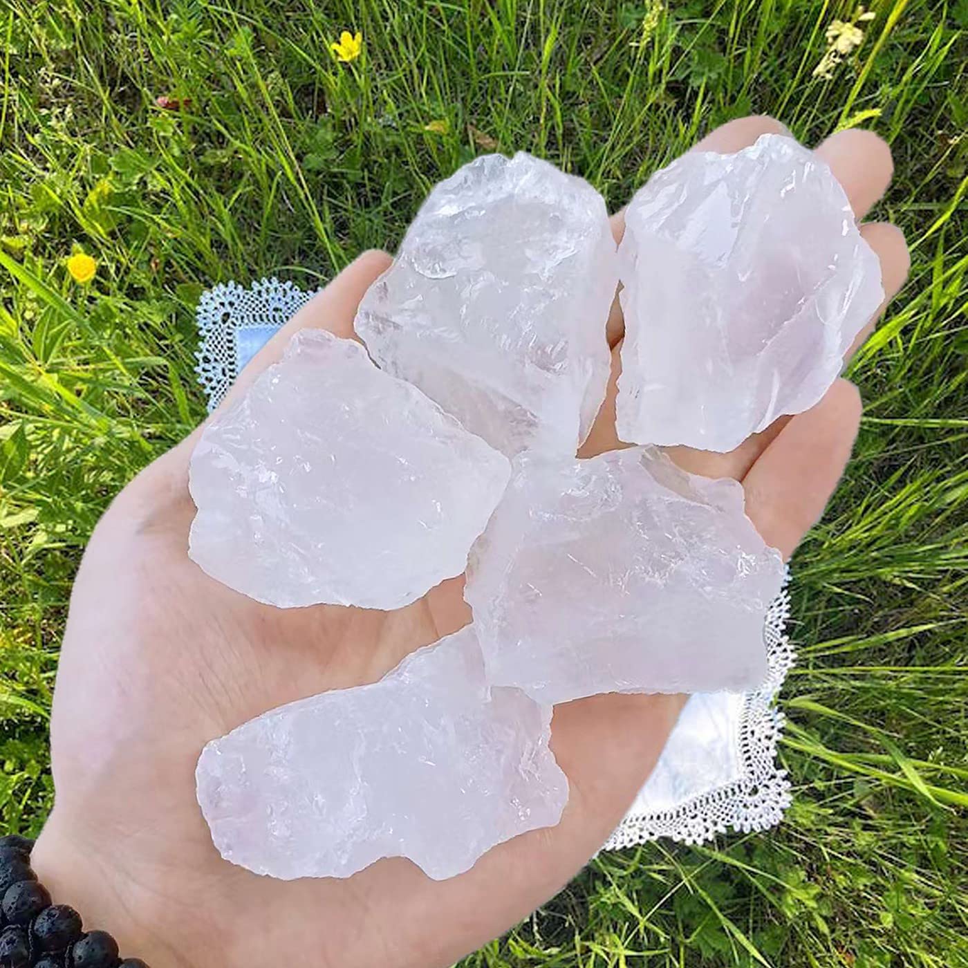 LAIDANLA cuarzo claro crudo, 4 piezas, ideal para decoración y uso meditativo.
