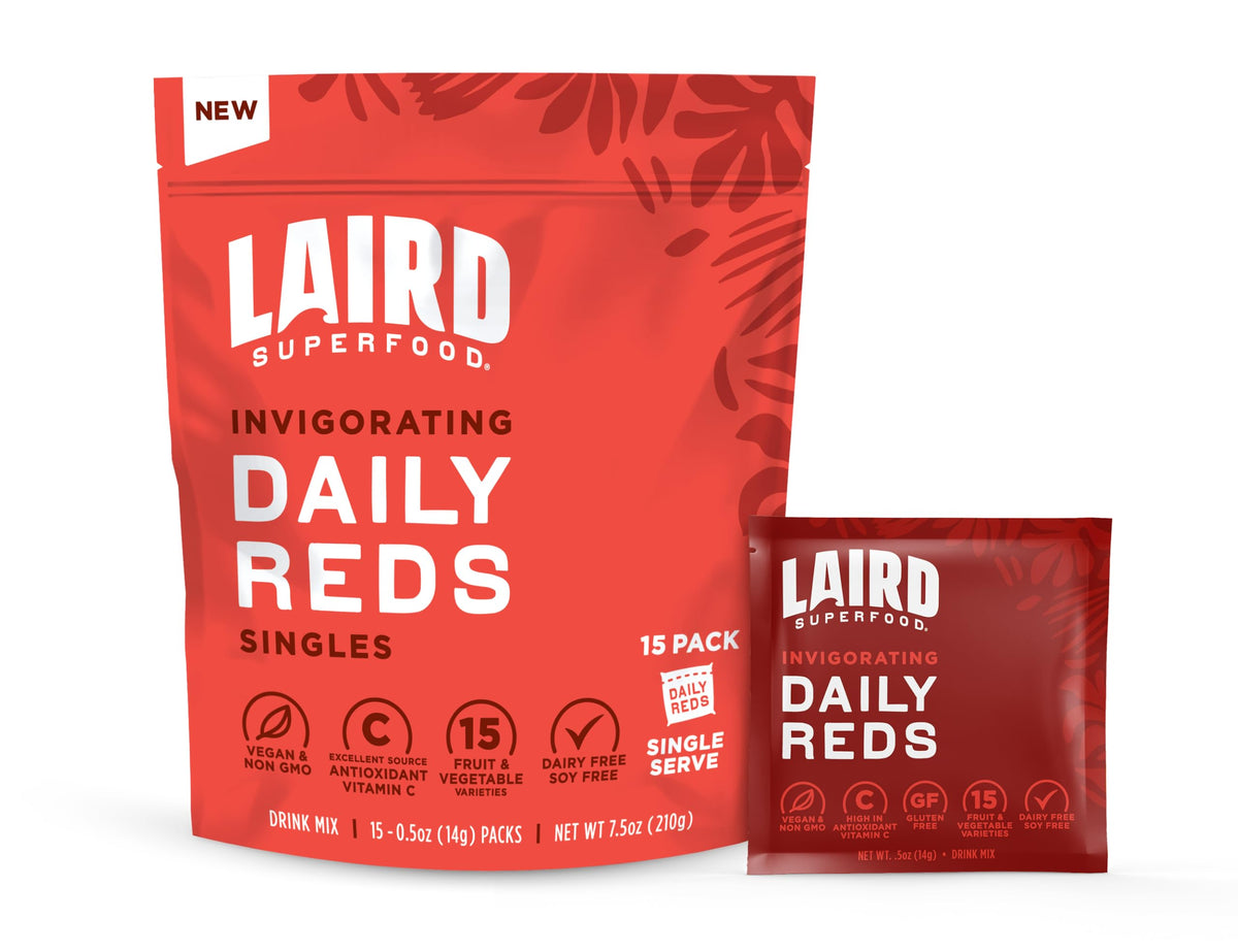 Envase del polvo Antioxidant Daily Reds de Laird Superfood para uso fácil.