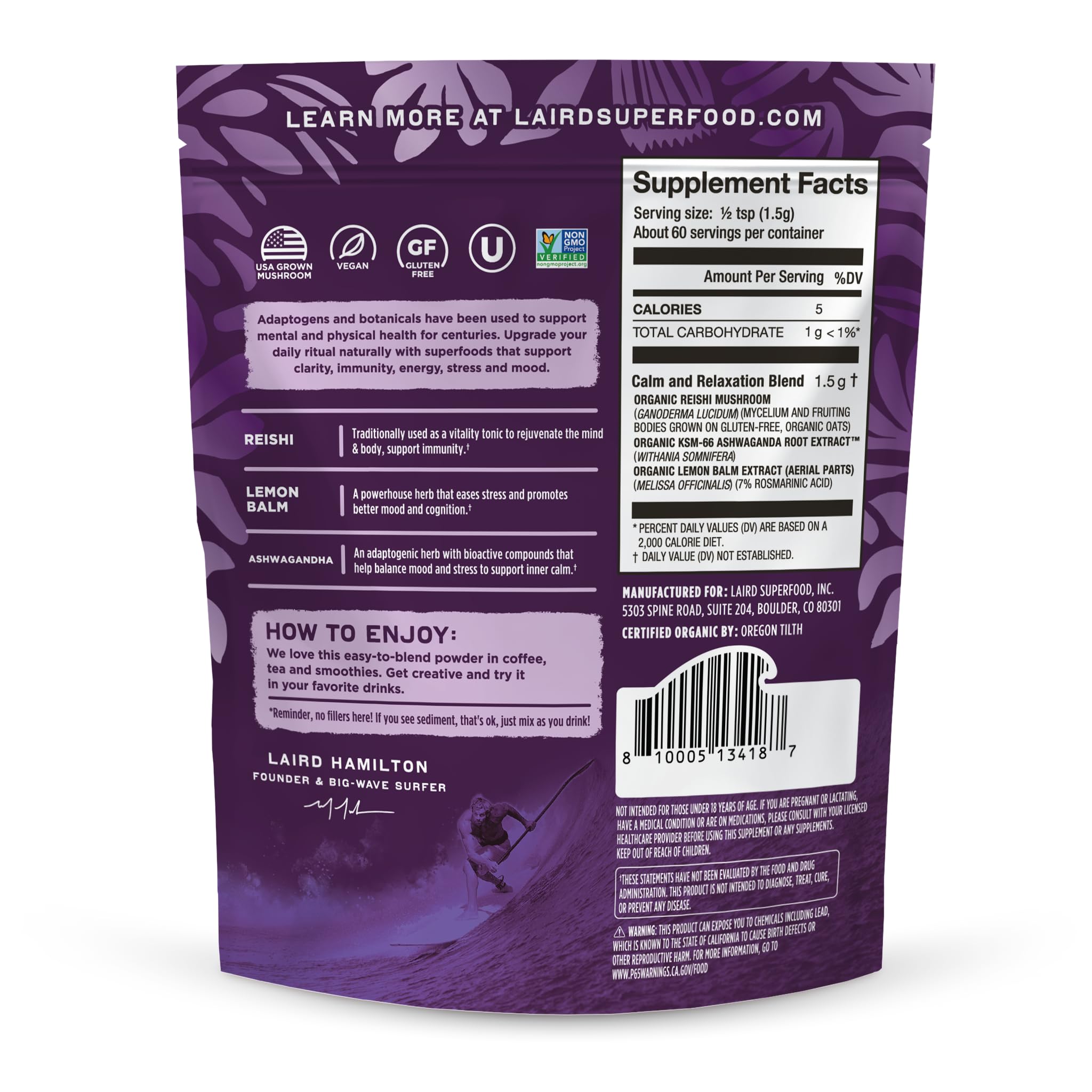 Laird Superfood Mezcla de hongos en café para claridad y concentración suave.
