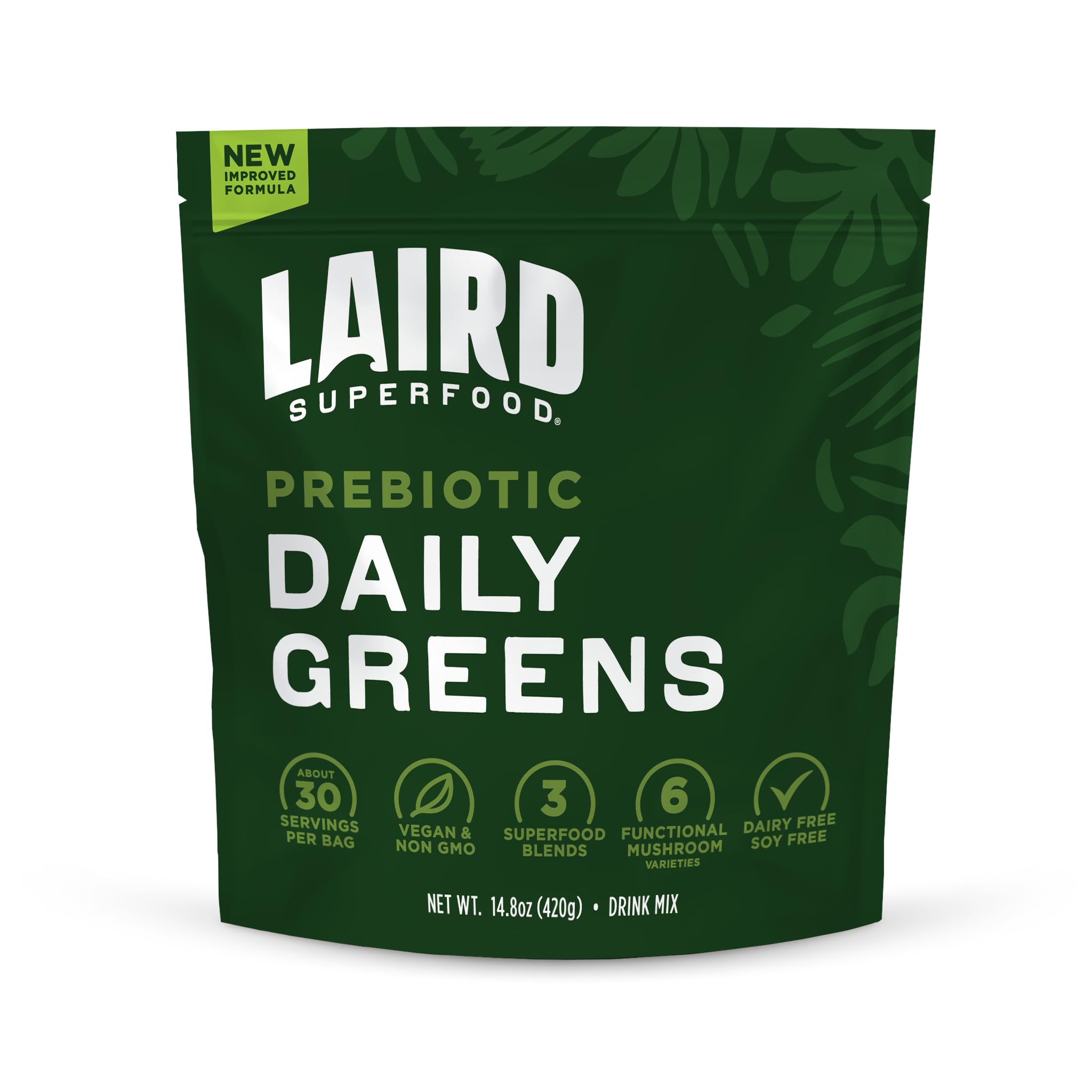 Laird Superfood Daily Greens polvo en bote, aporte de nutrientes para empezar el día