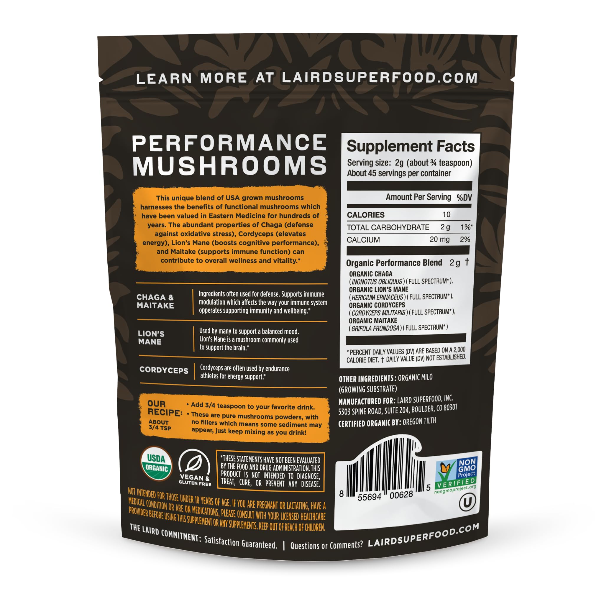 Laird Superfood: taza con polvo de hongos para mayor claridad y enfoque.