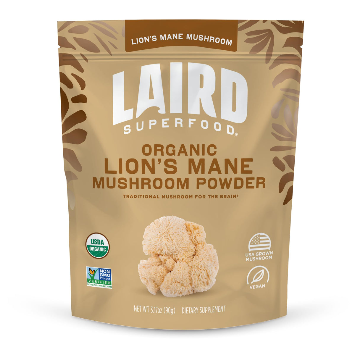 Laird Superfood Melena de León en polvo, envase, apoyo a la claridad mental