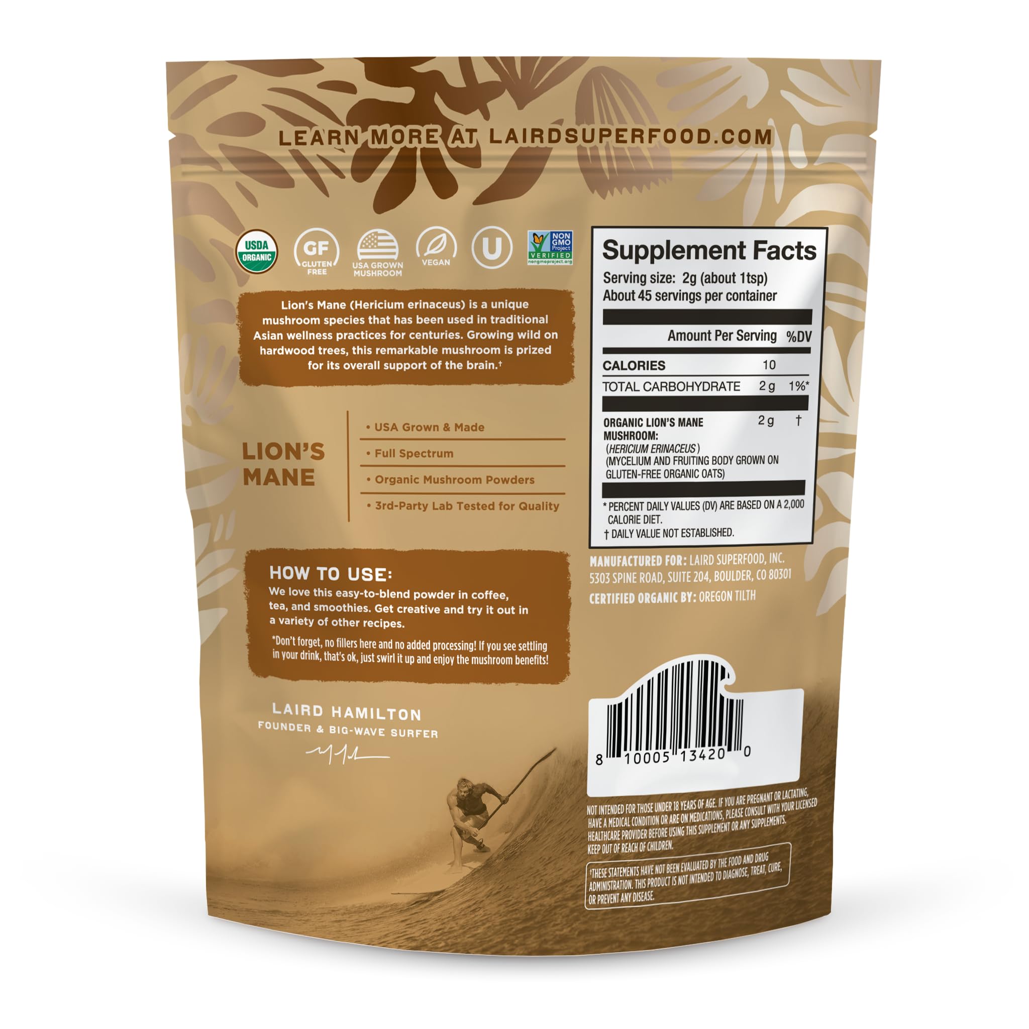 Laird Superfood Melena de León en polvo, ideal para café diario