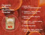 Envase de Laird Superfood Reishi para consumo diario y antioxidantes.