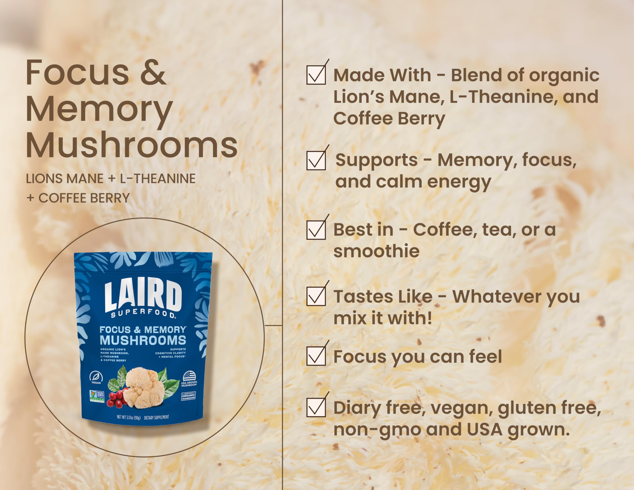 Laird Superfood vertido en taza cafe muestra uso diario sin esfuerzo