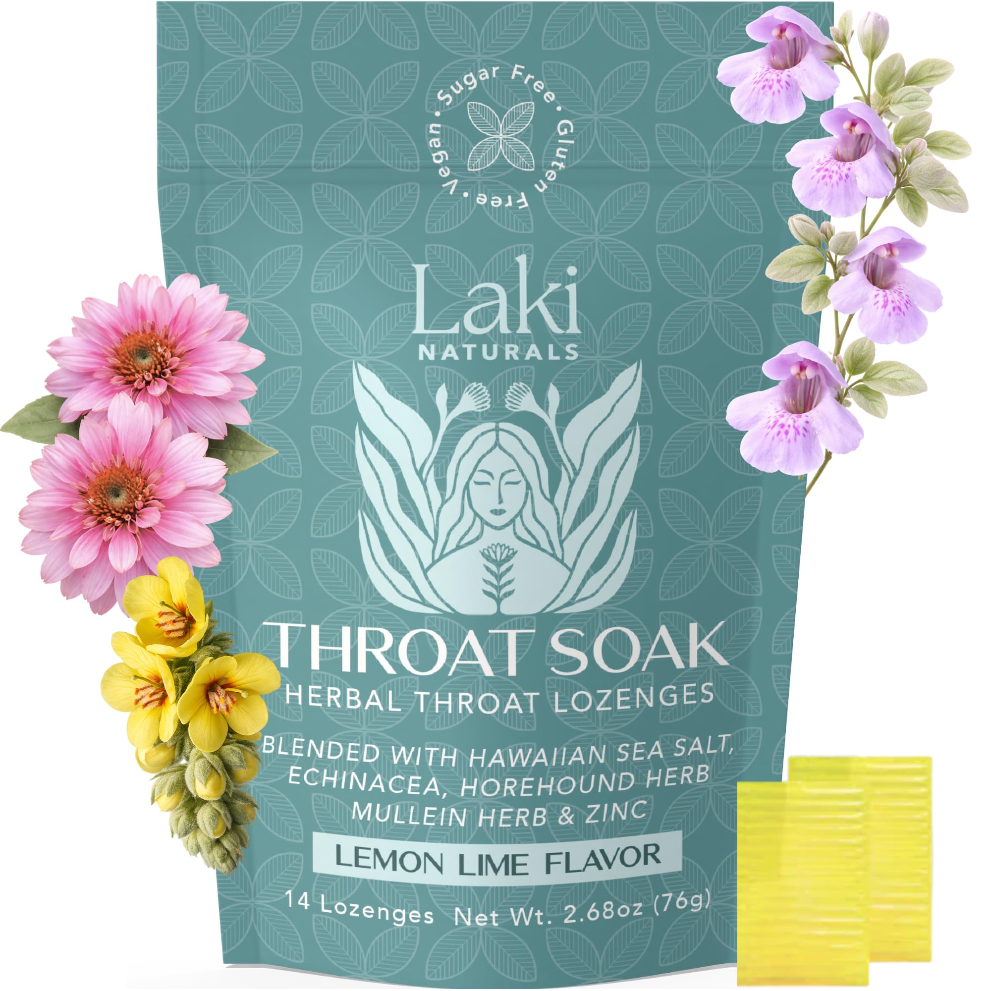 Pastillas Laki Naturals con sal hawaiana, alivio suave de irritación.