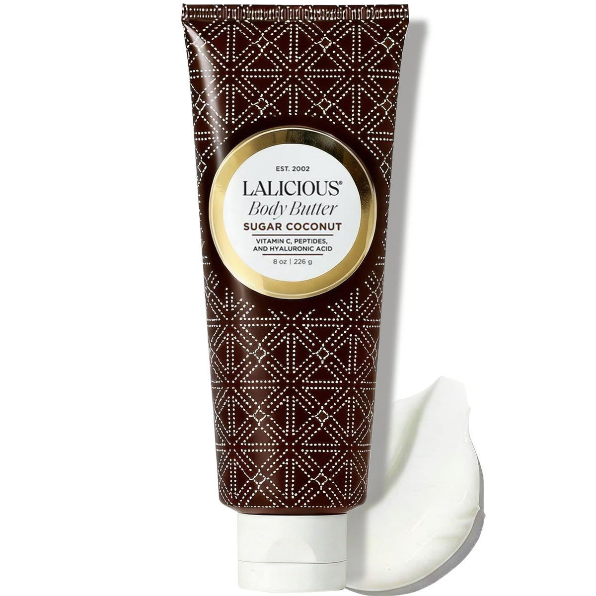 LaLicious Sugar Coconut Body Butter muestra textura cremosa para hidratación profunda y piel suave.