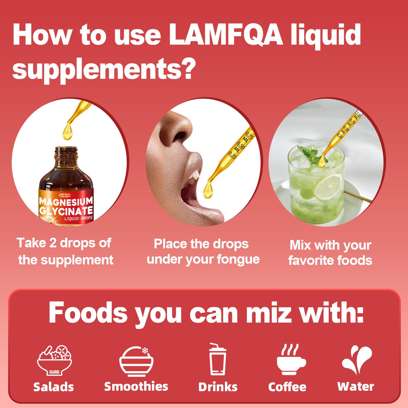 LAMFQA Magnesio glicinato en gotas frambuesa apto para adultos y niños.