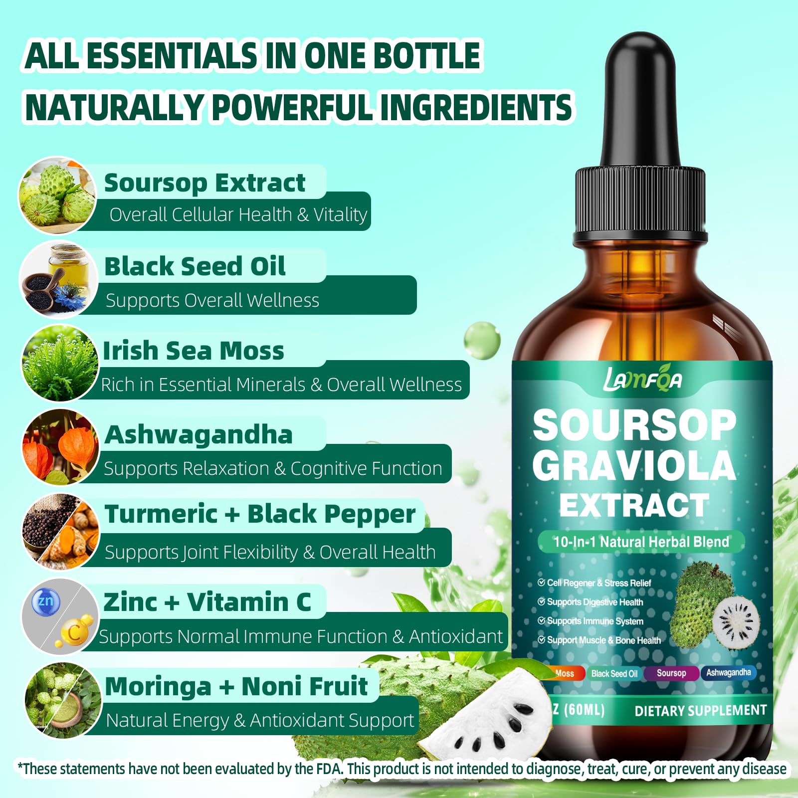 LAMFQA Soursop Bitters: cuentagotas en uso para dosis precisas y rápidas.