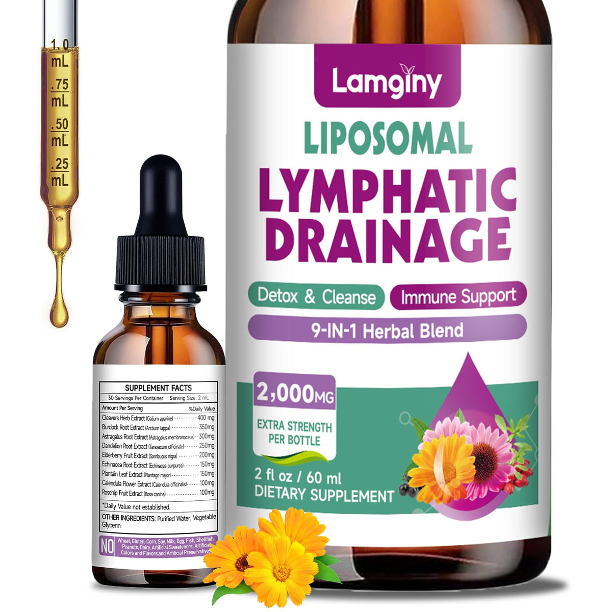 LAMGINY drenaje linfático botella, ideal para uso diario.