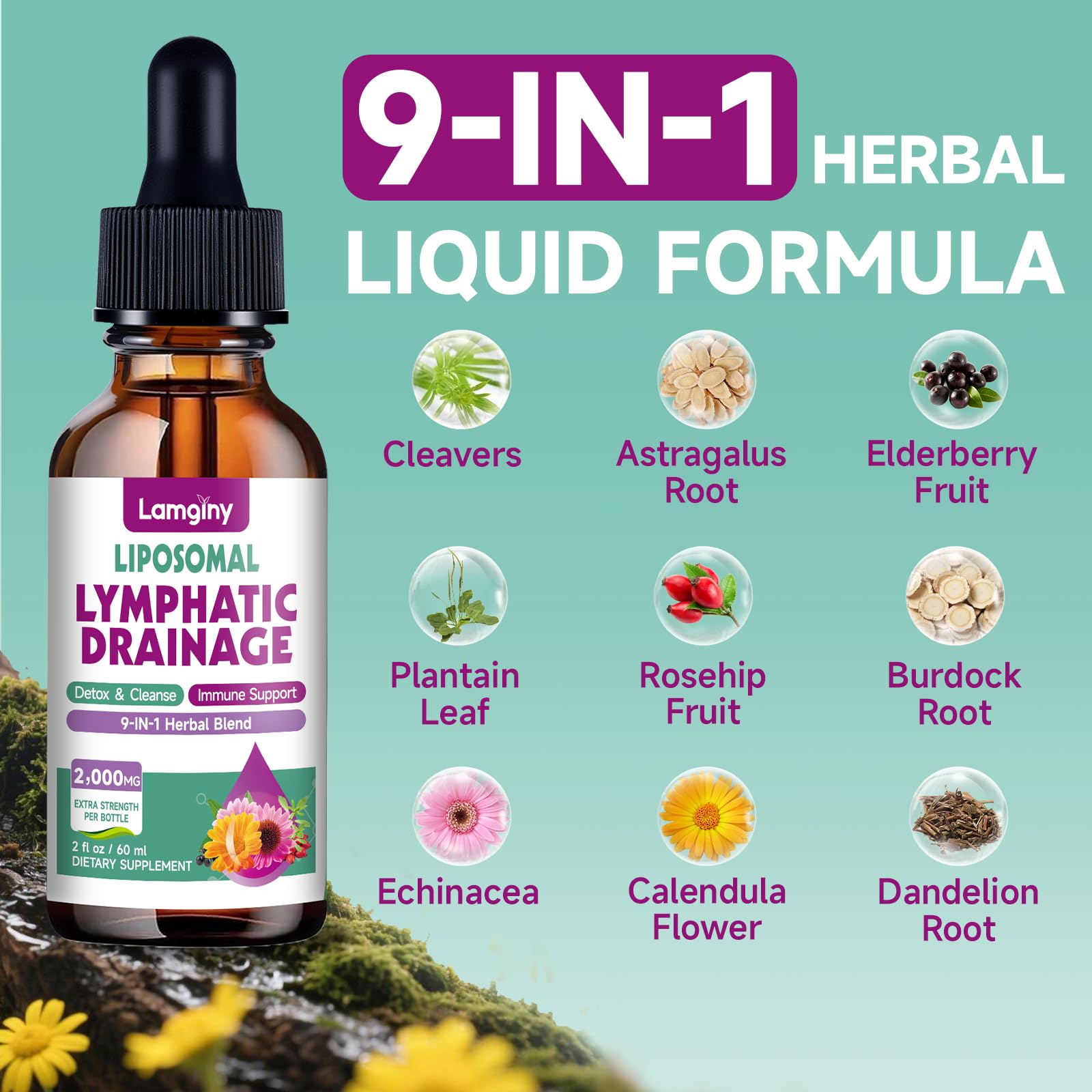 LAMGINY mezcla herbal 9 en 1, soporte natural para bienestar.