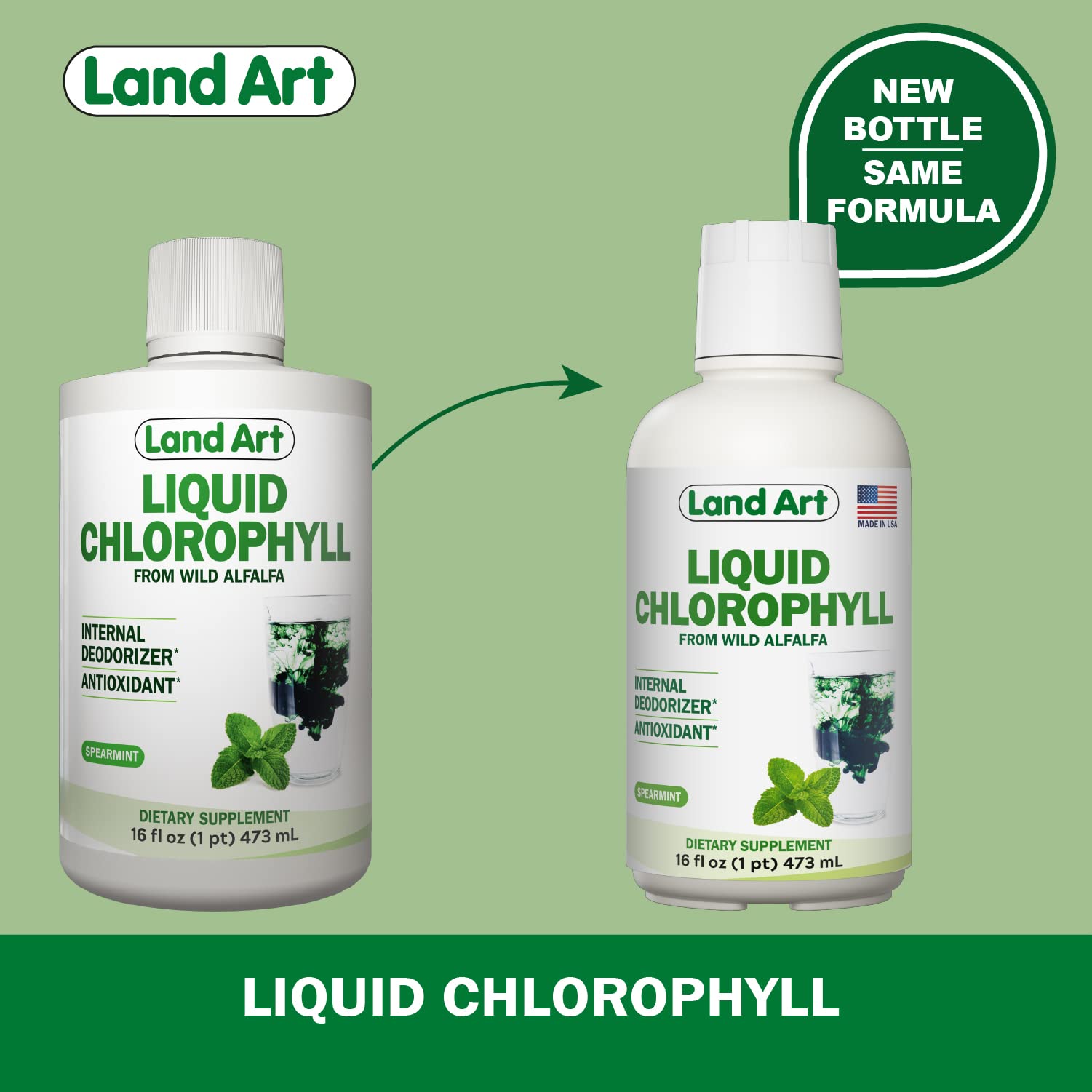 Land Art Liquido Clorofila Menta: etiqueta elegante que sugiere calidad.