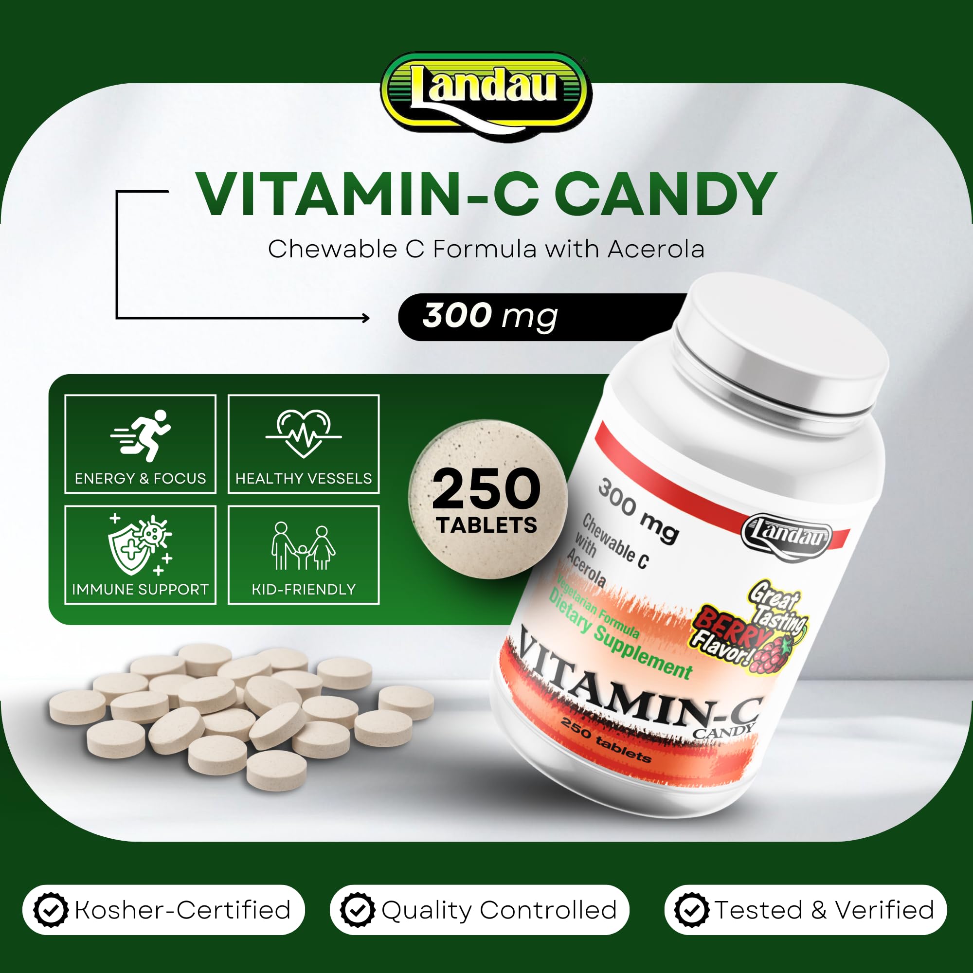 Landau Vitamina C certificación kosher OU, opción segura para familias que buscan calidad.