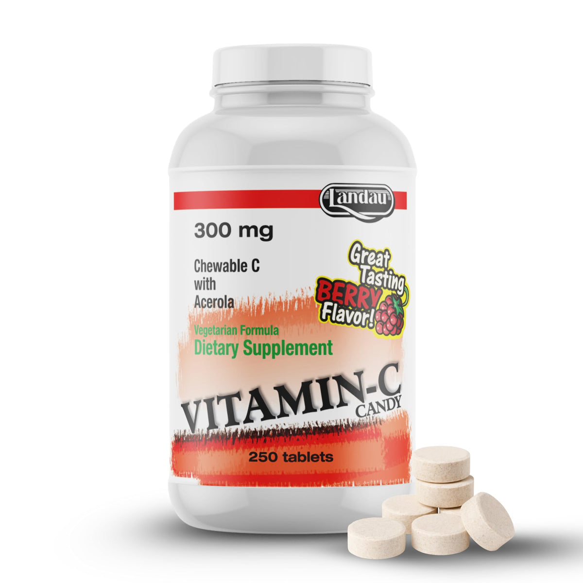 Landau Vitamina C masticables sabor baya para niños, opción sabrosa para la ingesta diaria.