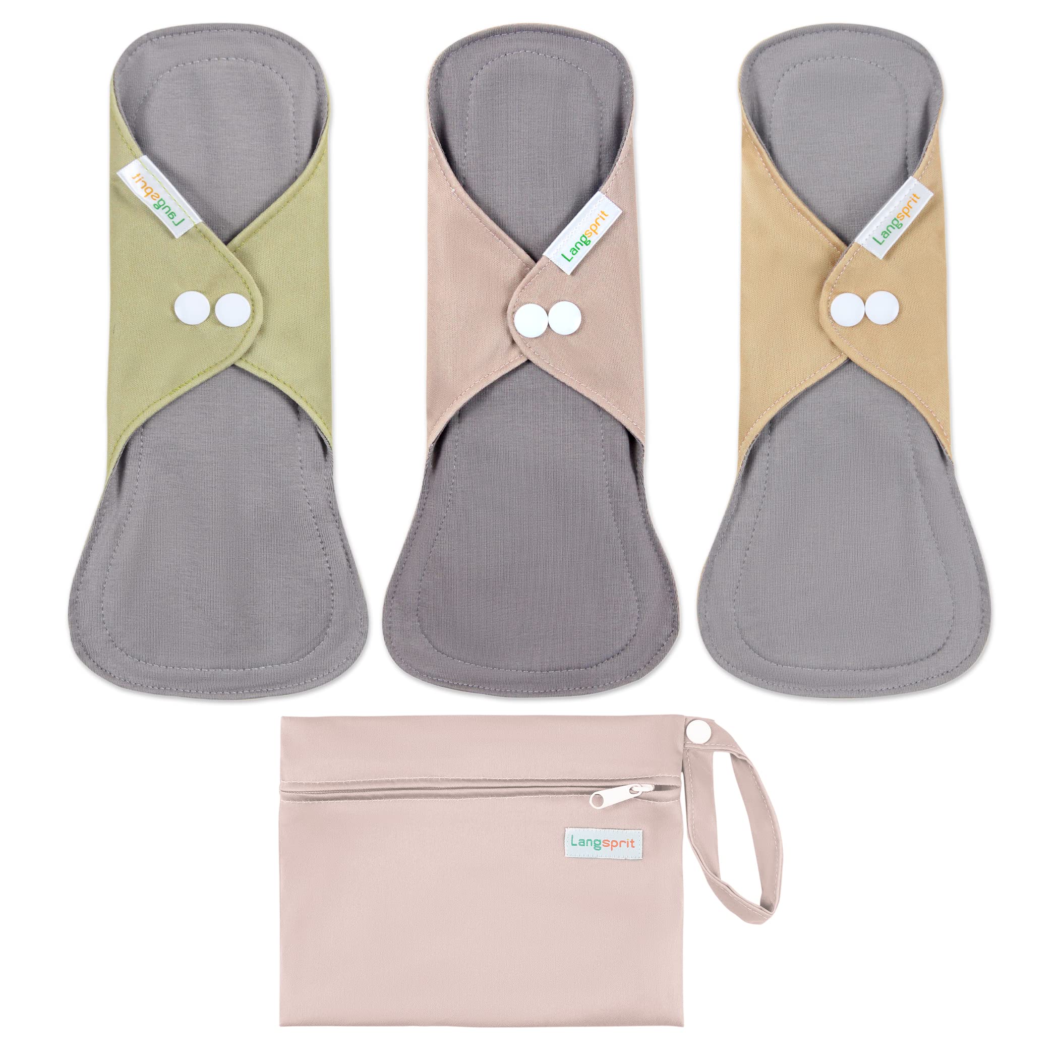 Langsprit almohadillas menstruales de algodón reutilizables, conjunto de tres para diferentes volúmenes.