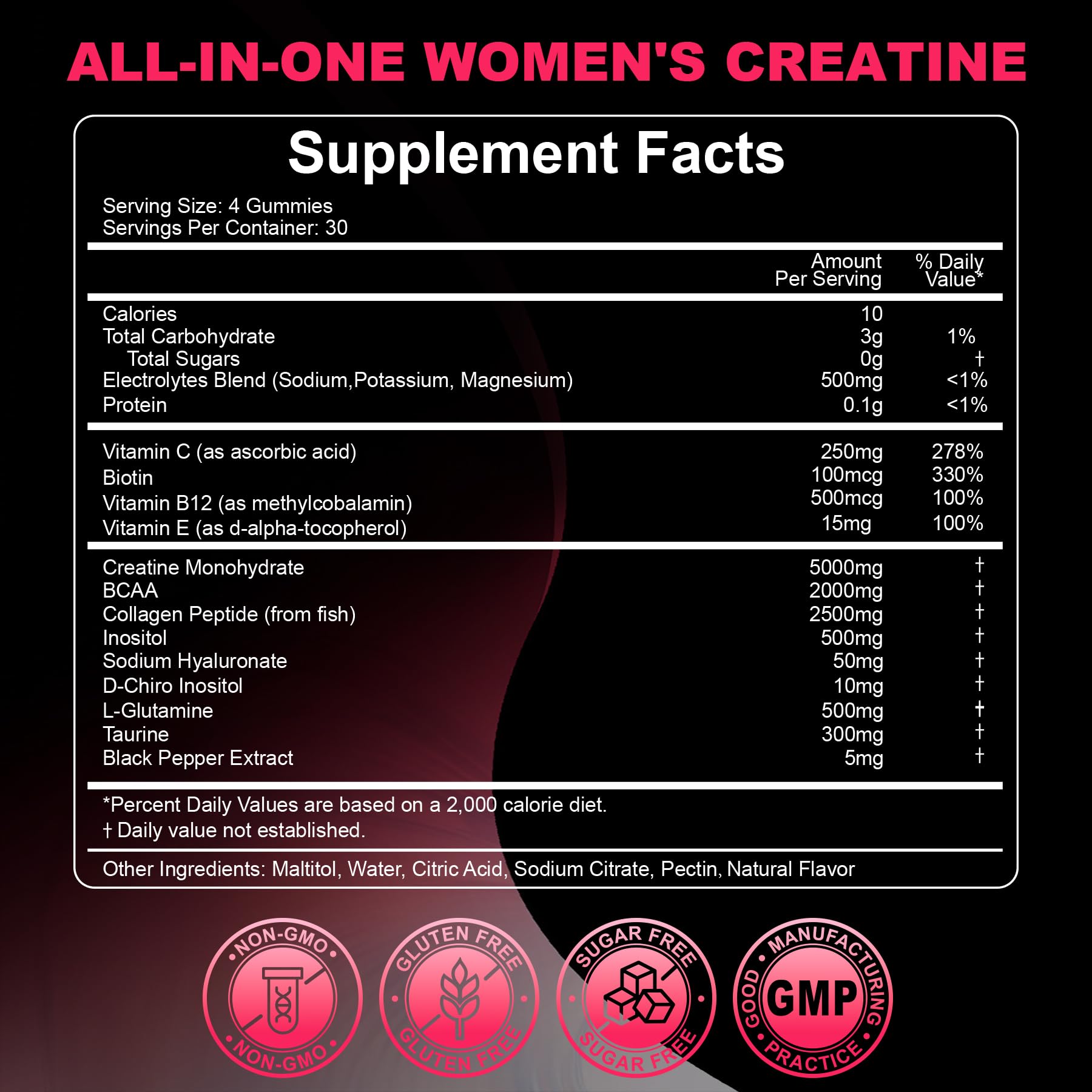LanranBee Creatina para mujeres, sin azúcar y libre de gluten.