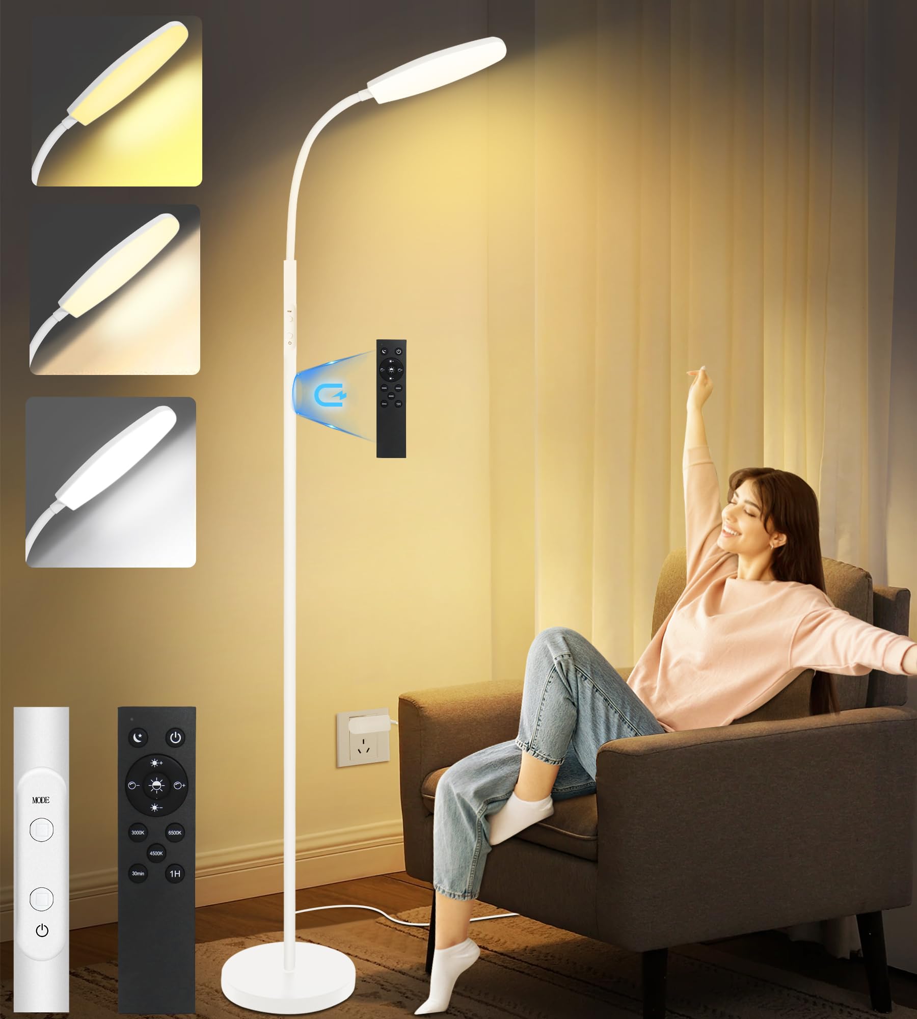 LanSuper lampara de terapia 10000 lux funcionando en sala para despertar la energia