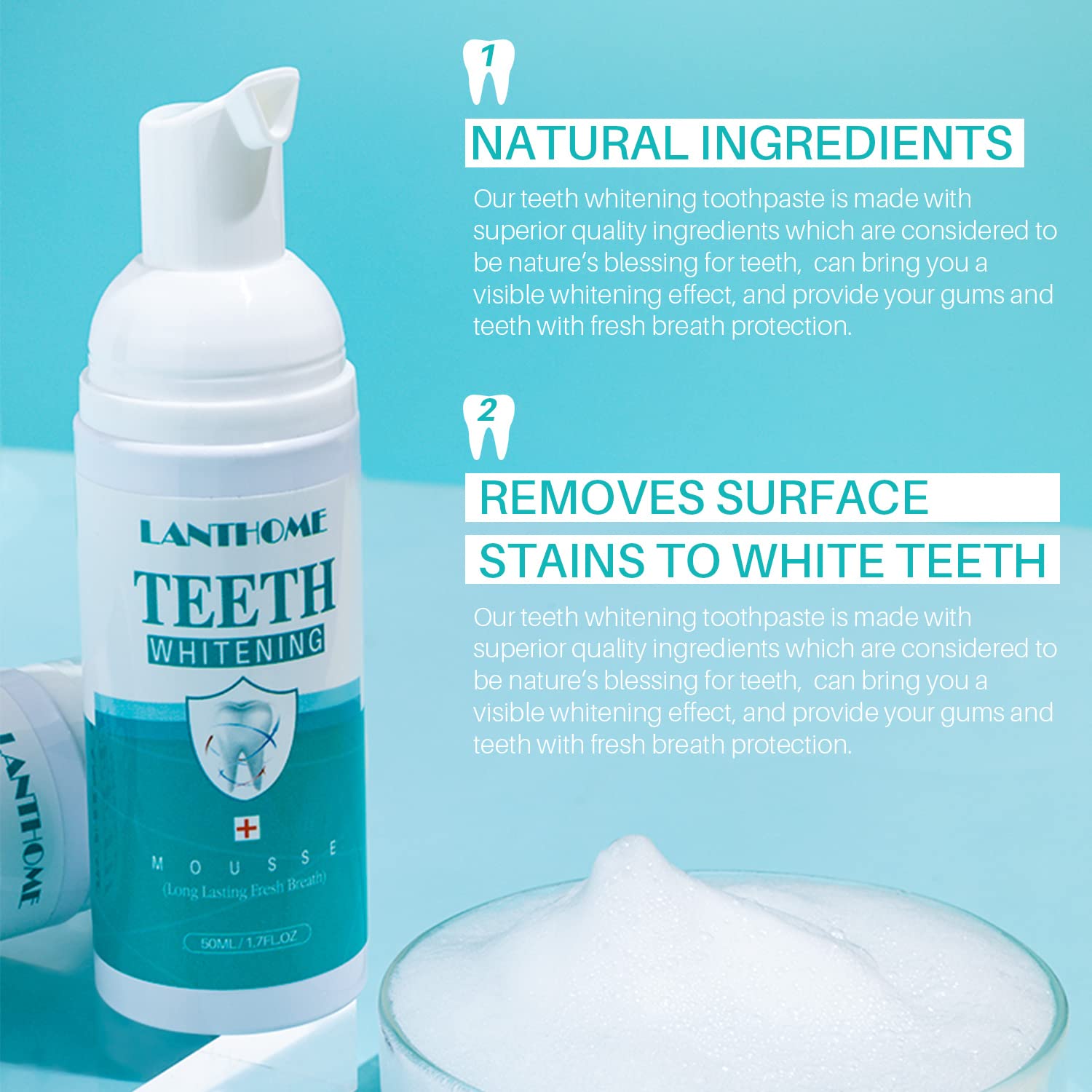 Lanthome aliento fresco, espuma dental para comodidad diaria