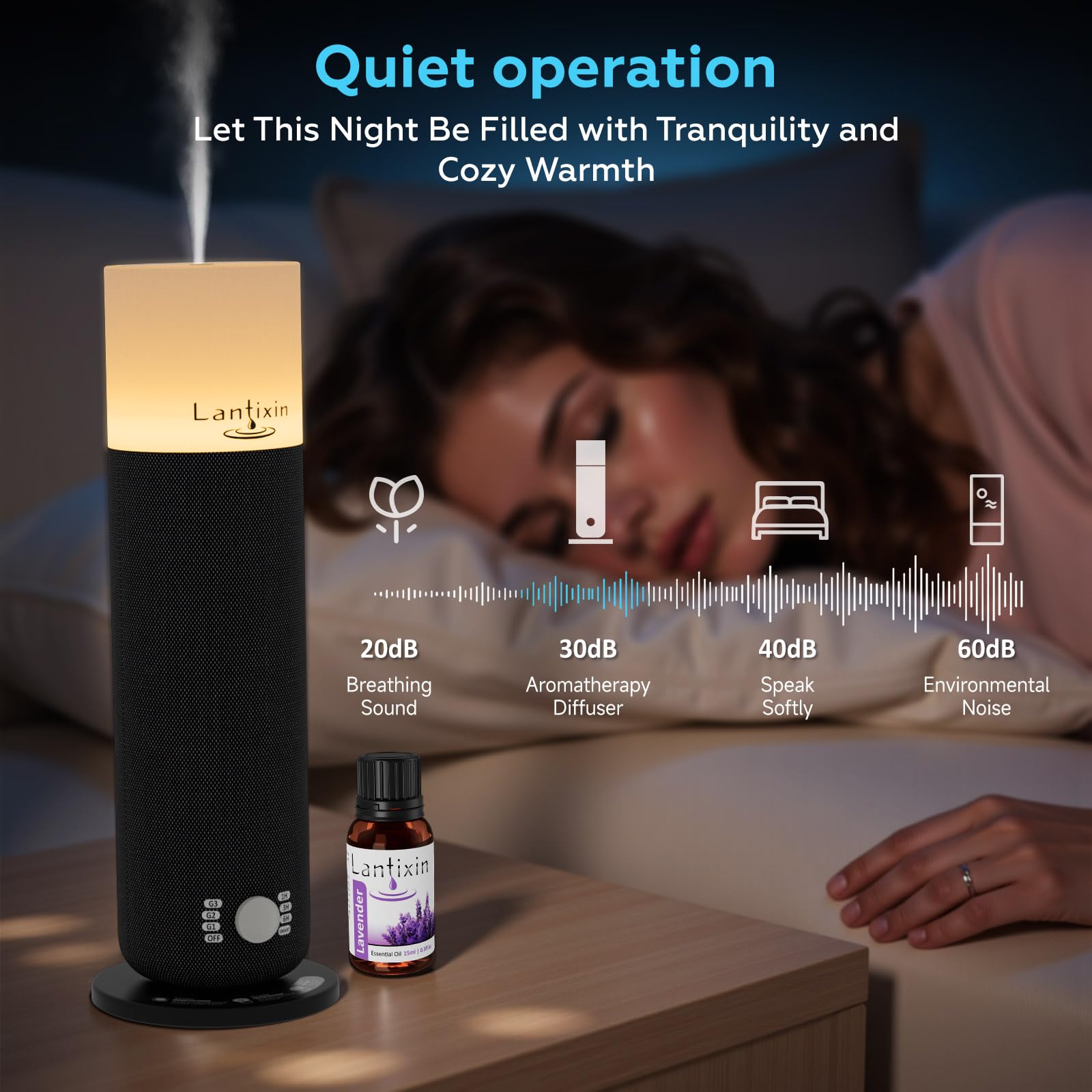 Lantixin difusor con luz nocturna suave para ambientar la habitación.