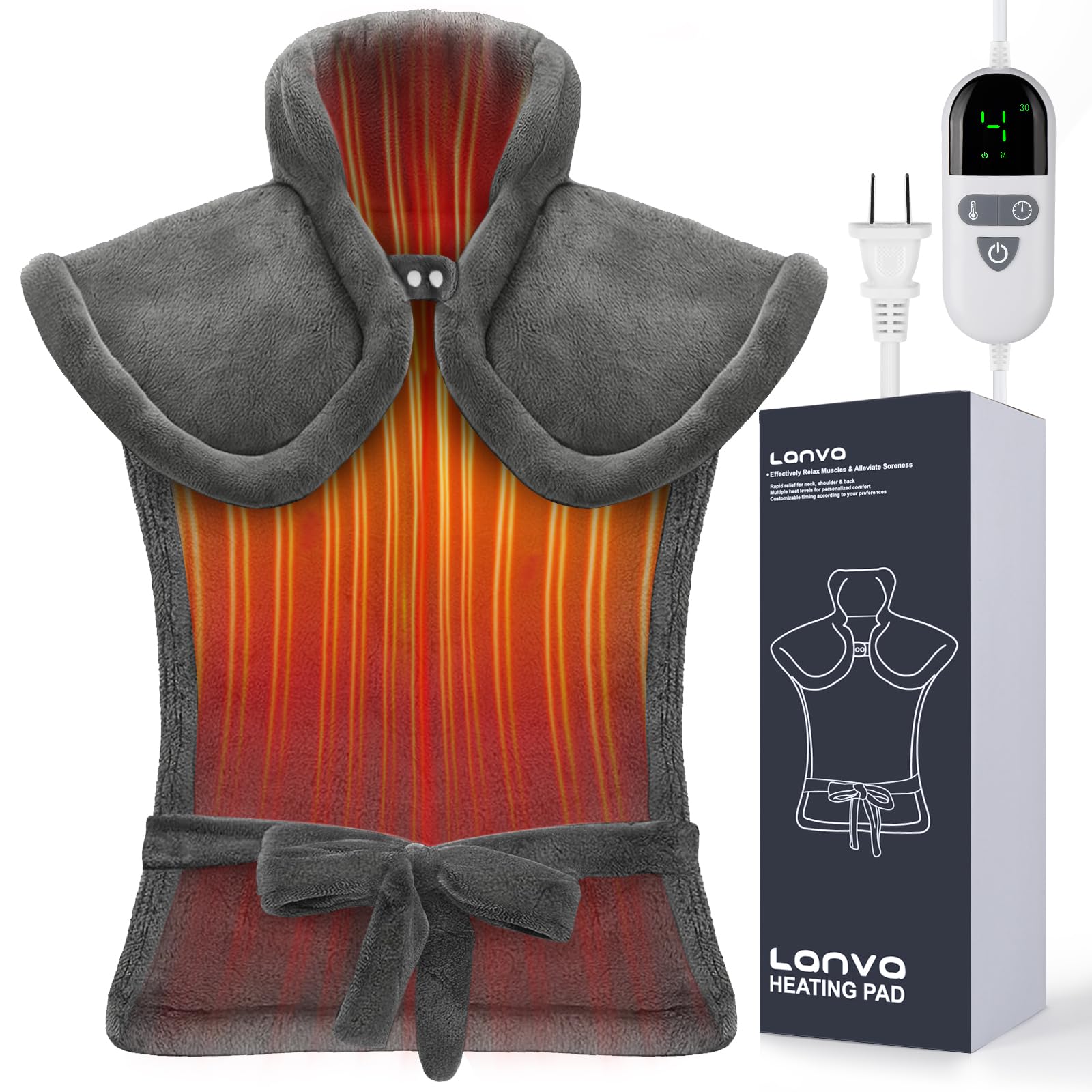 LANVA almohadilla de calor para cuello, hombros y espalda, ideal para relajación suave.