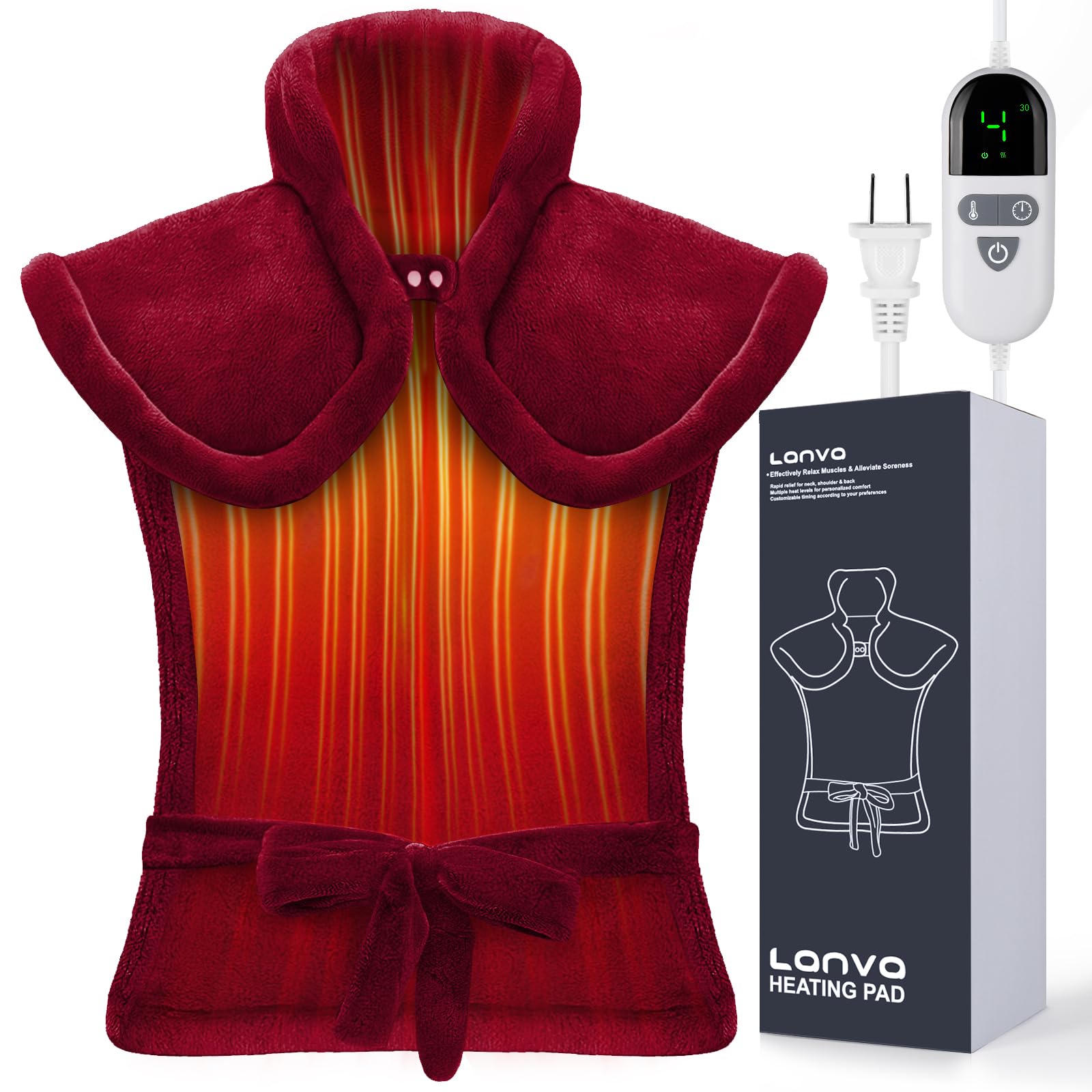 Almohadilla LANVA térmica roja para espalda y cuello, uso cómodo y flexible
