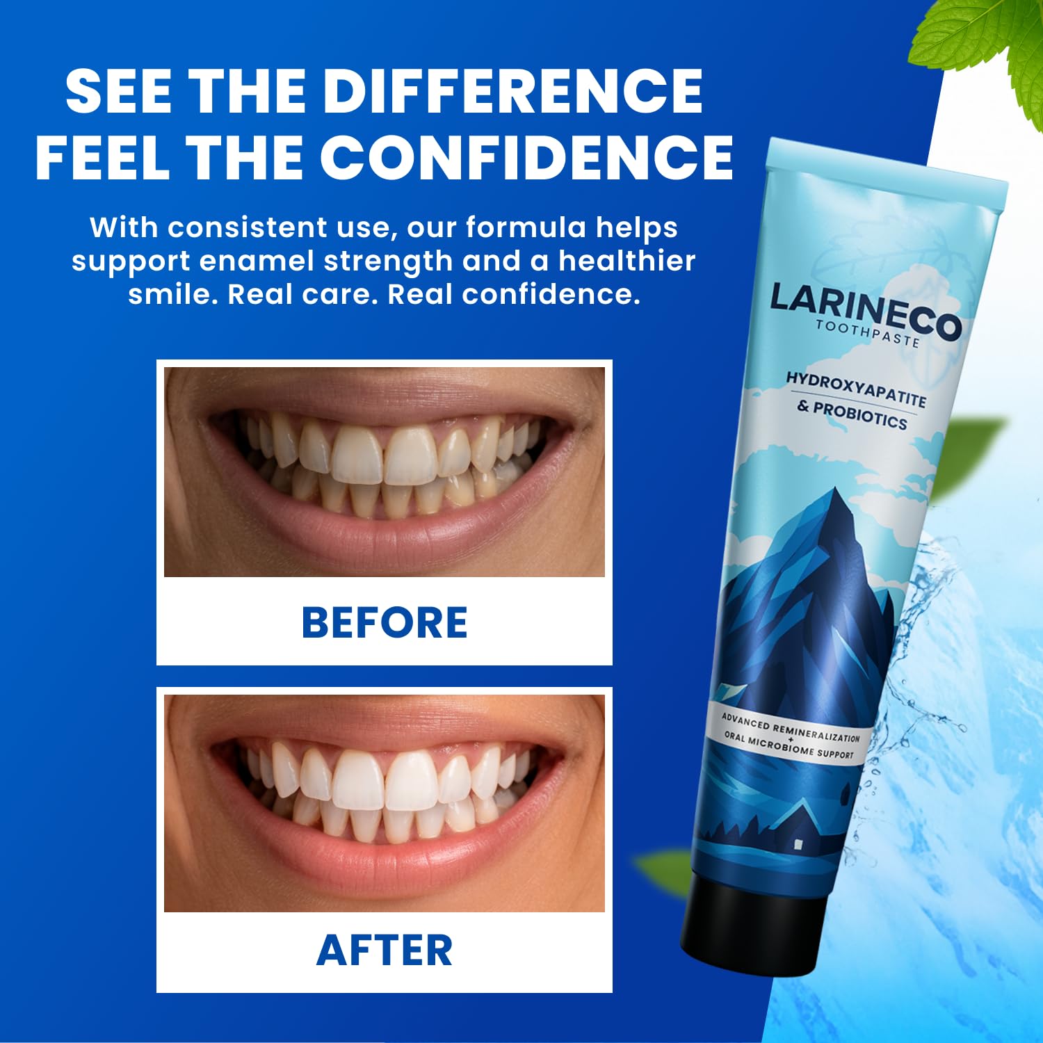 Larineco: dientes brillantes para un esmalte suave y uniforme.