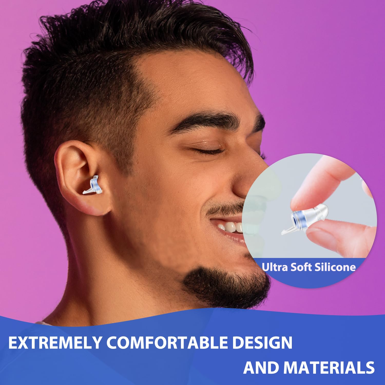 Diseño ergonómico de Laudexua para ajuste cómodo en el canal auditivo.