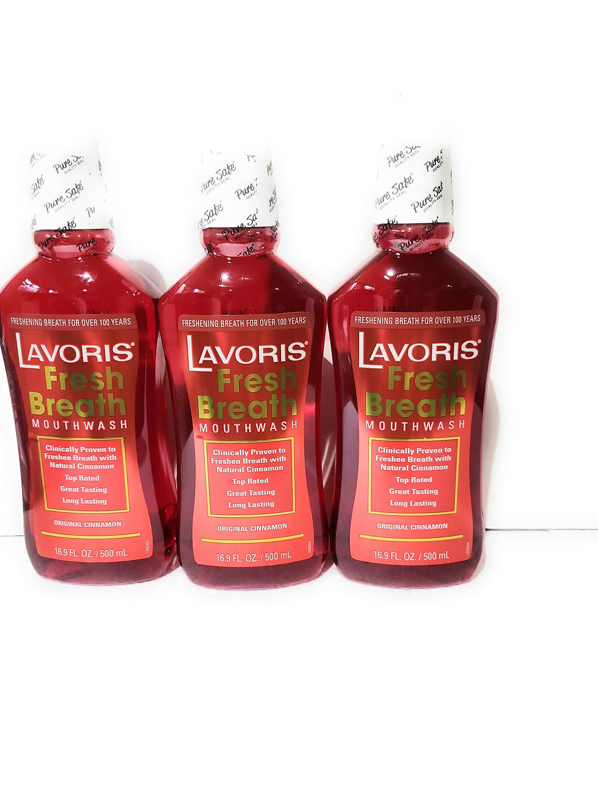 Enjuague bucal Lavoris Canela Original, pack de 3 botellas, aliento fresco.