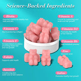 Etiqueta nutricional visible, contiene vitaminas clave para cabello, piel y uñas sanas.