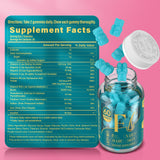 Lazpowfi Biotin Gummies: primer plano de la botella y su fórmula vitaminada.
