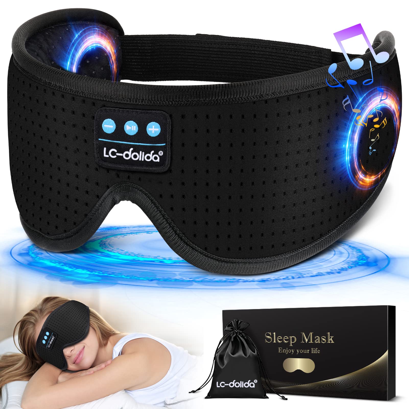 LC-dolida antifaz dormir con auriculares Bluetooth para música suave durante la noche