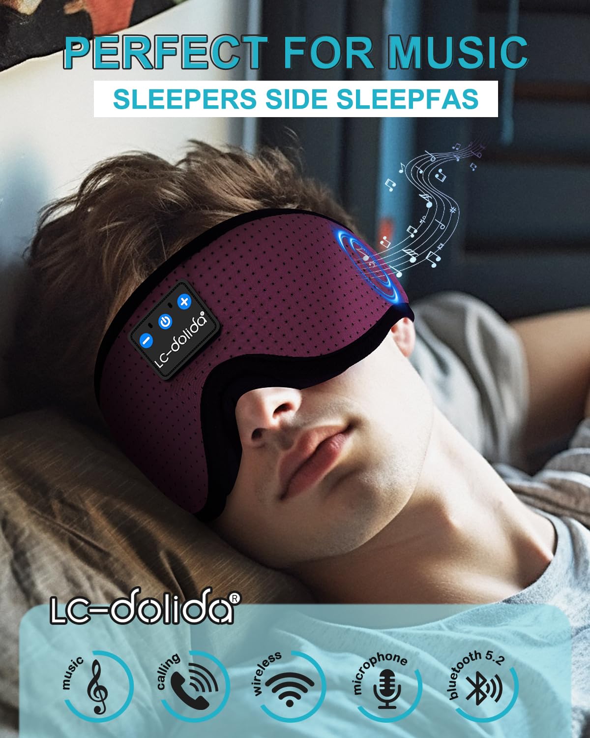 LC-dolida antifaz sueño tridimensional visto de lado, comodidad para dormir de lado.