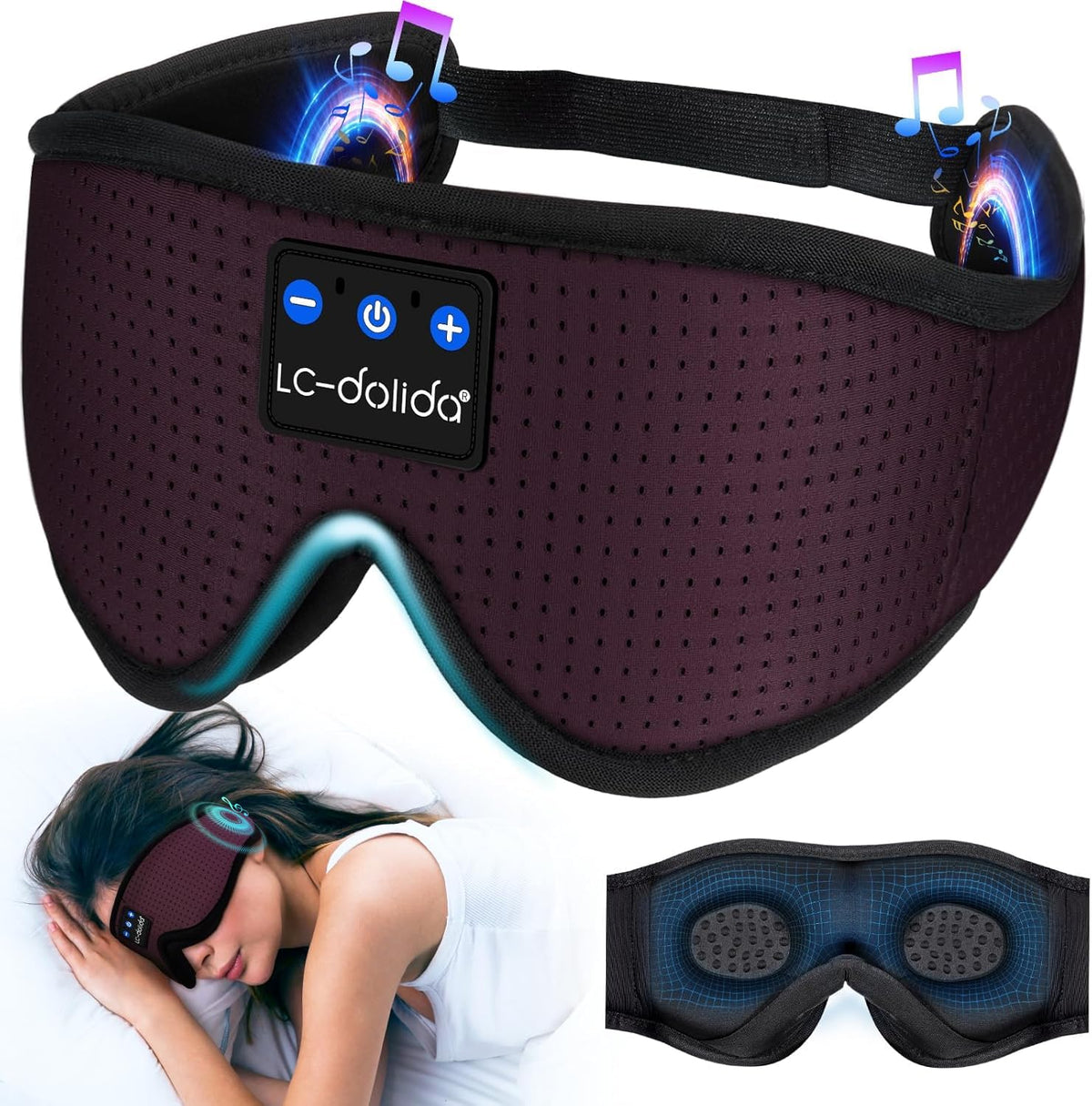 LC-dolida auriculares para dormir con antifaz y conectividad inalámbrica, música sin cables.