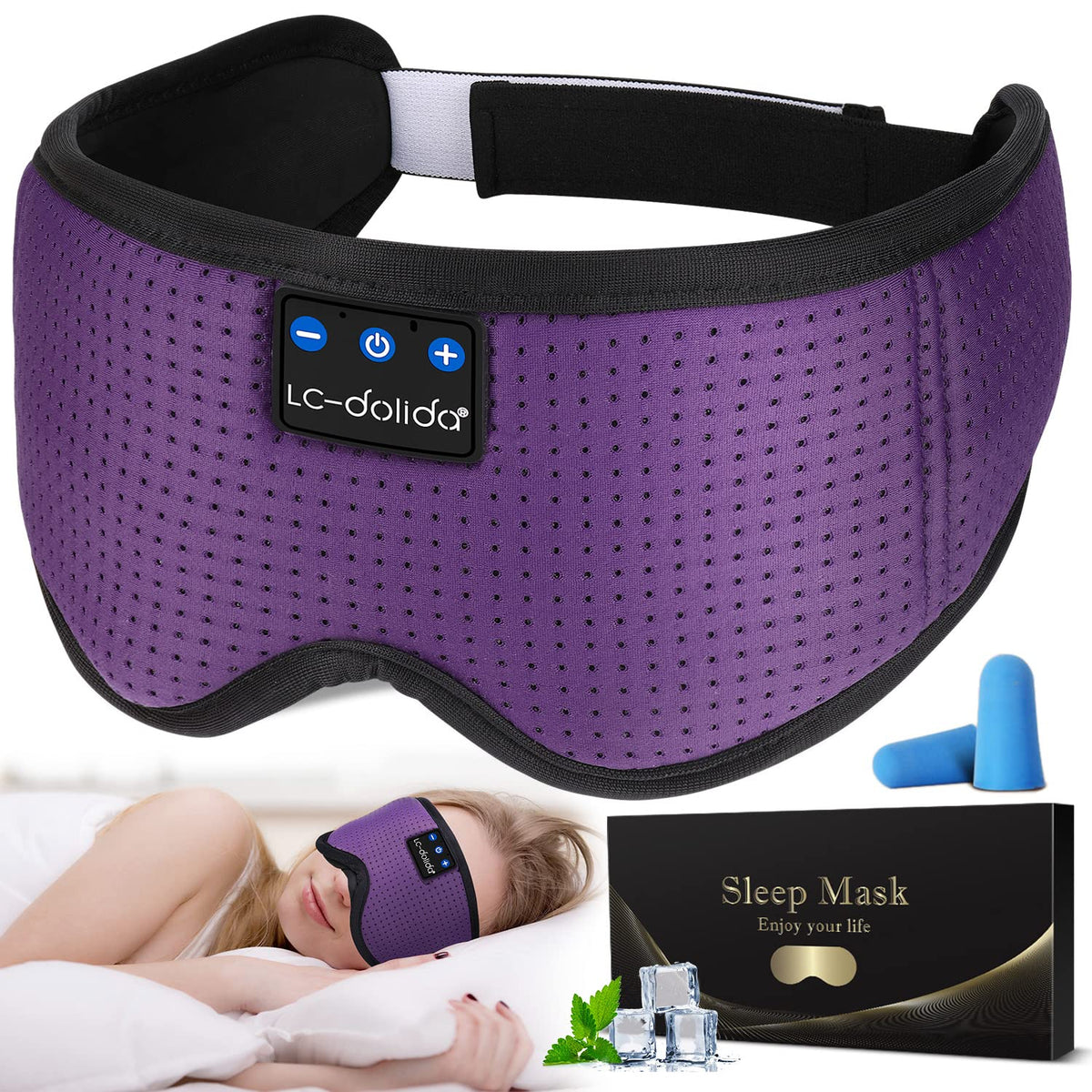  LC-dolida auriculares dormir con máscara seda, descanso cómodo y bloqueo de luz.