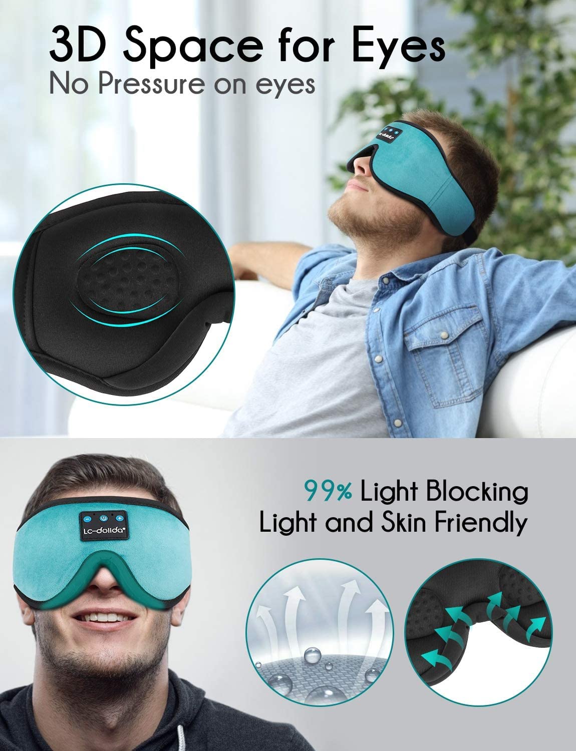 LC-dolida auriculares para dormir con diseño ergonómico 3d sin presión ocular.