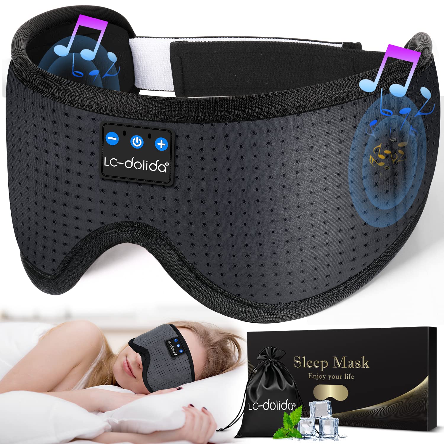 LC-dolida: auriculares para dormir con mascarilla y conexión inalámbrica para descansar sin interrupciones.