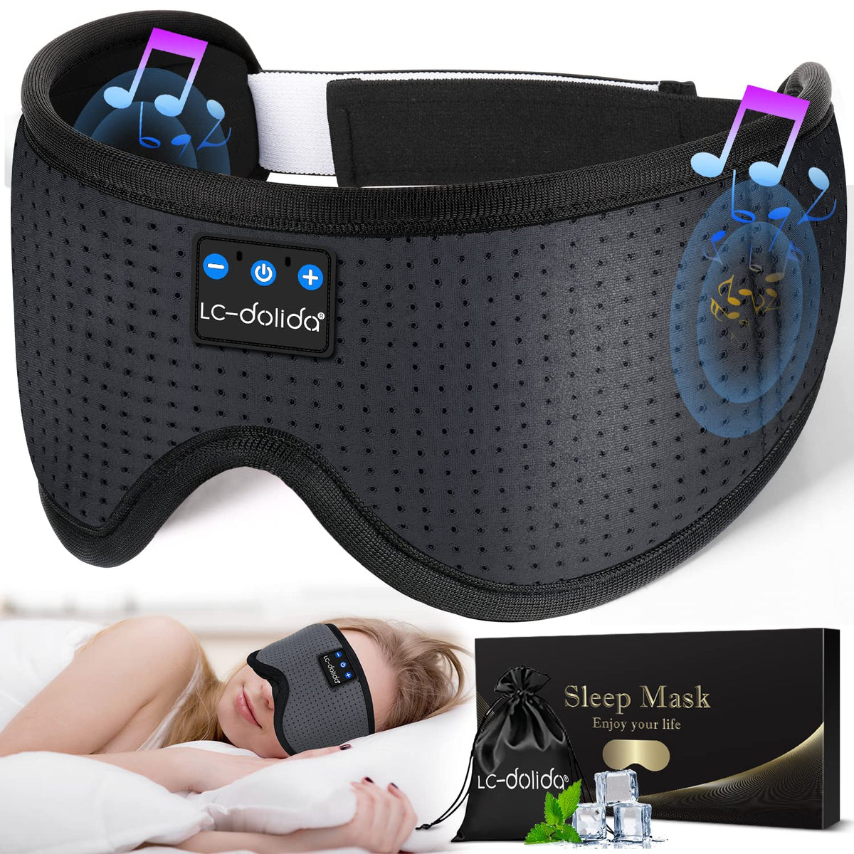 LC-dolida: auriculares para dormir con mascarilla y conexión inalámbrica para descansar sin interrupciones.
