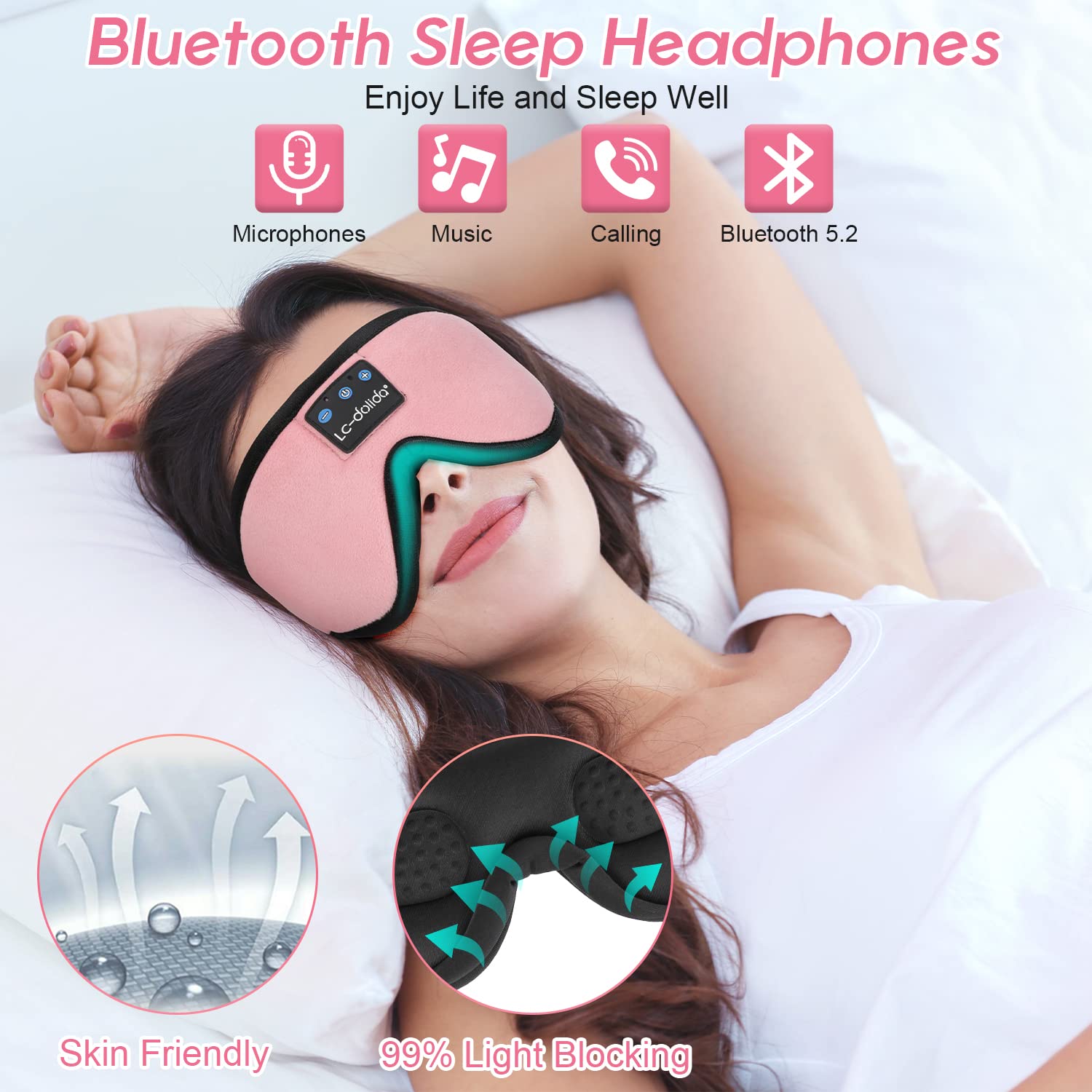 LC-dolida mascarilla Bluetooth, diseño 3D que evita presión alrededor de los ojos