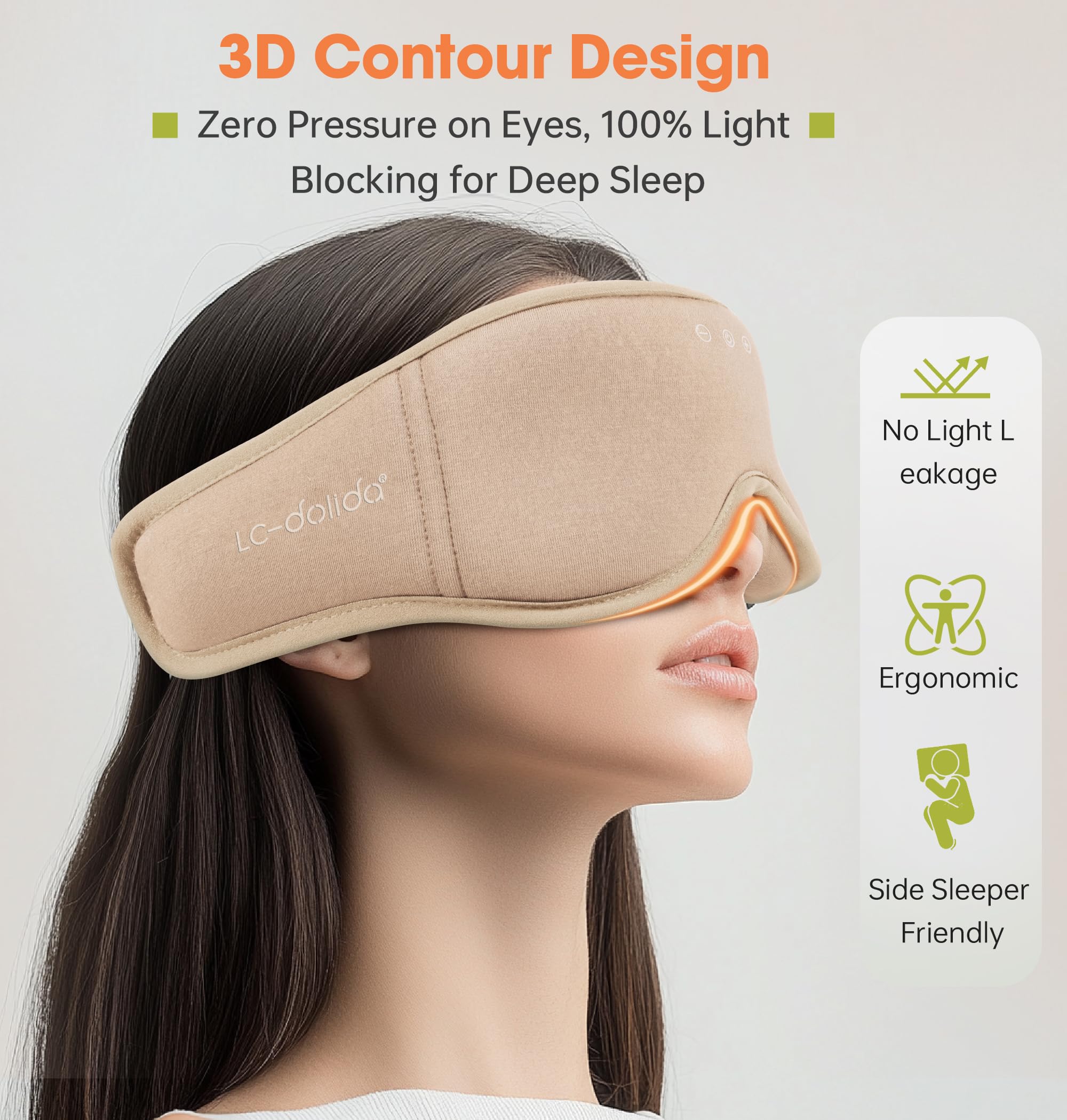 Diseño 3D ergonómico que bloquea la luz sin apretar la cara