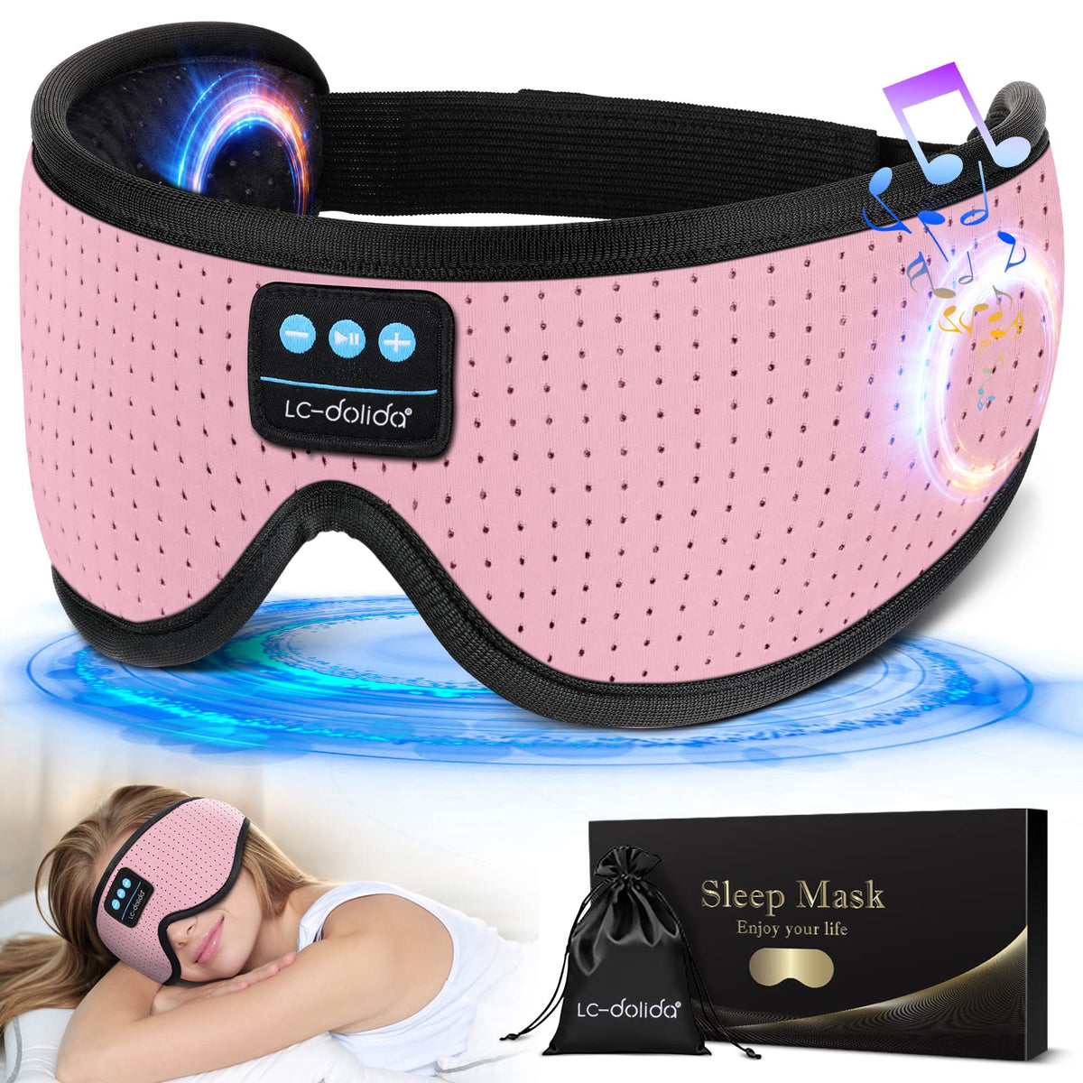 LC-dolida: máscara dormir con auriculares Bluetooth para sueño suave.